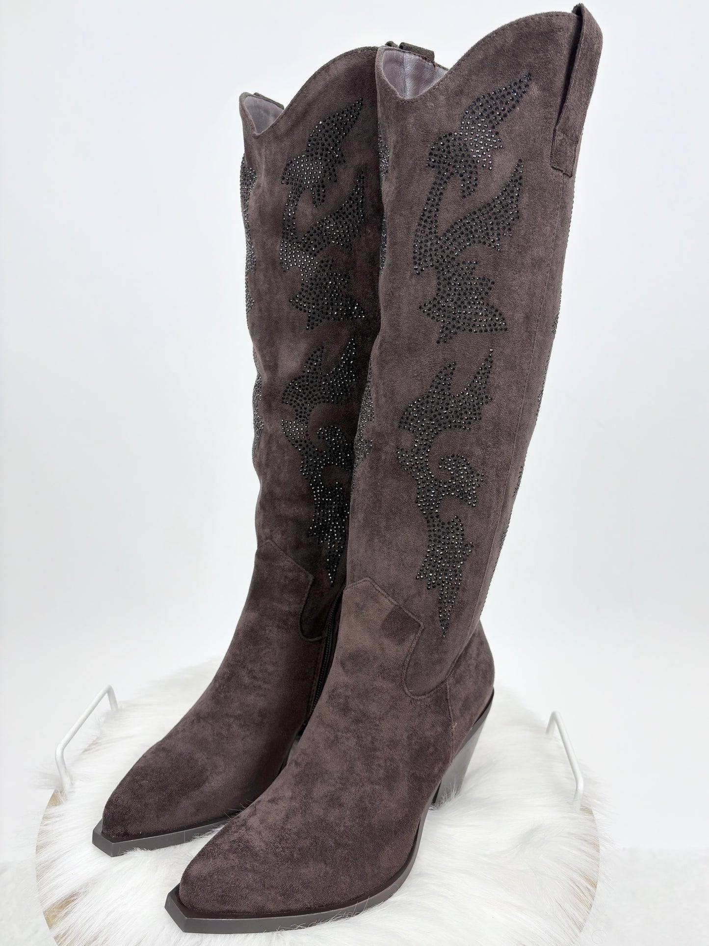 Cowboystiefel Wildlederoptik mit Strass-Applikation , Gr. 36-41