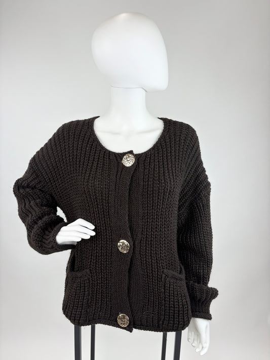 Strickcardigan braun mit goldenen Knöpfen, Gr. 36-44