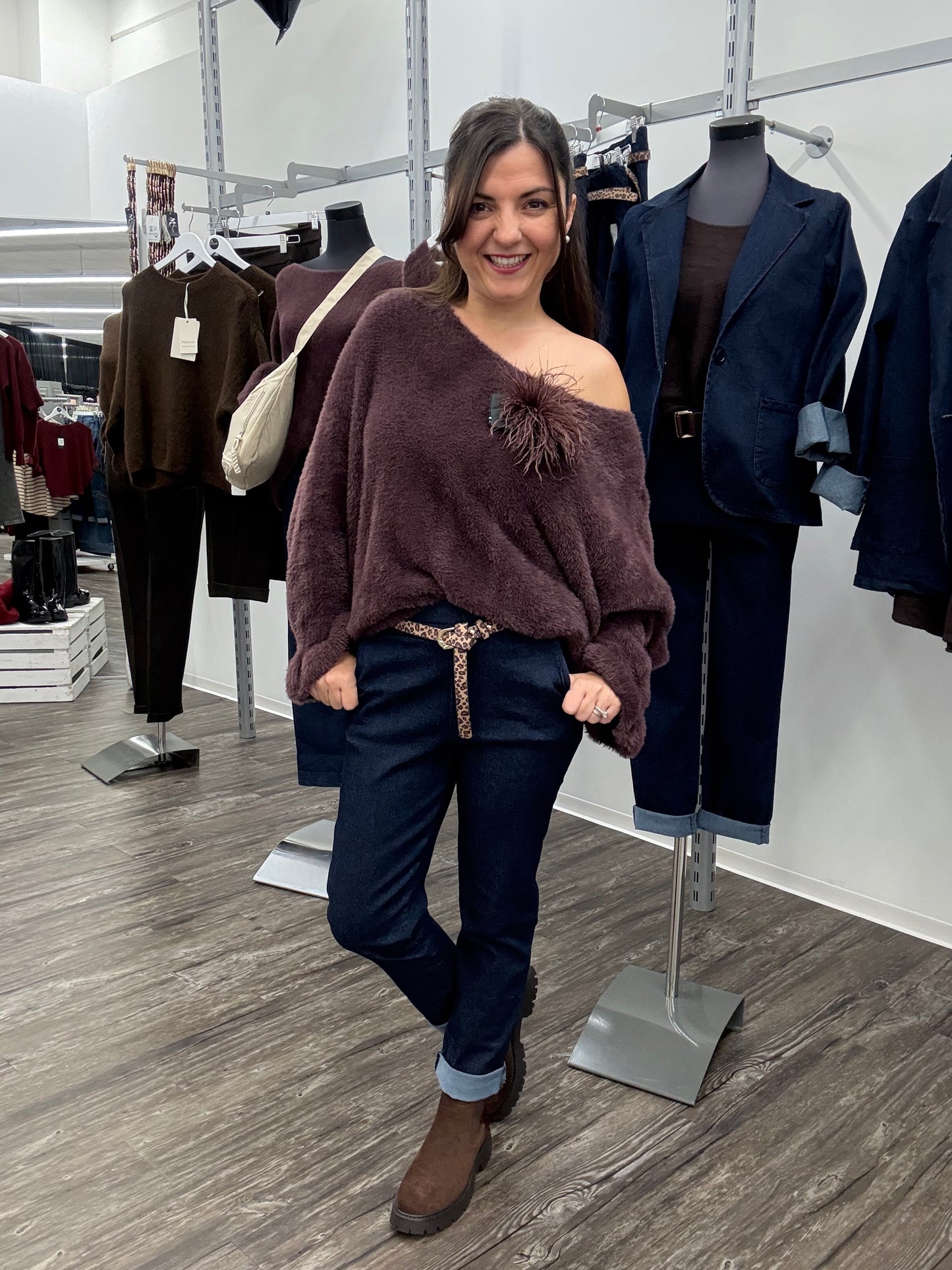 Jeanshose mit Leoparden-Gürtel , Gr. 36-44