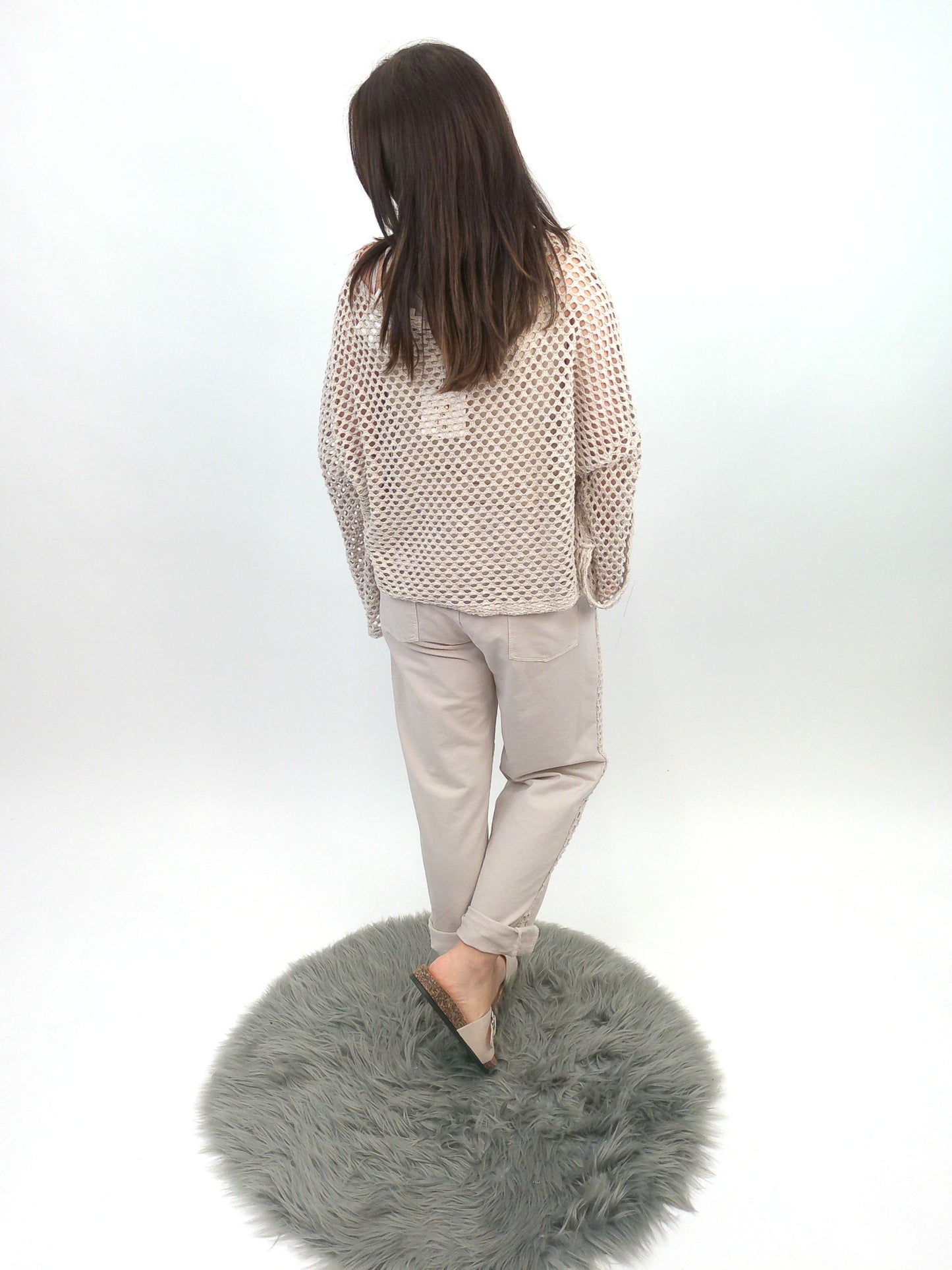 Joggerpants beige Häkeleinsatz, Gr. 36-42