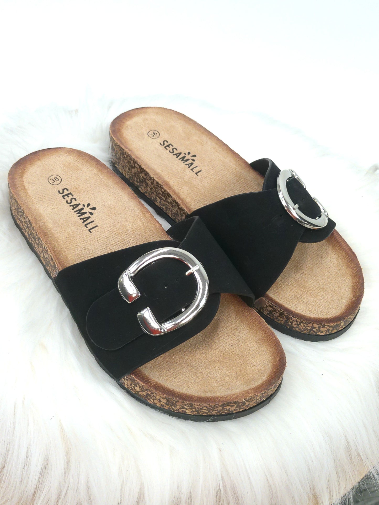Pantolette Schnalle schwarz, Gr. 37-40