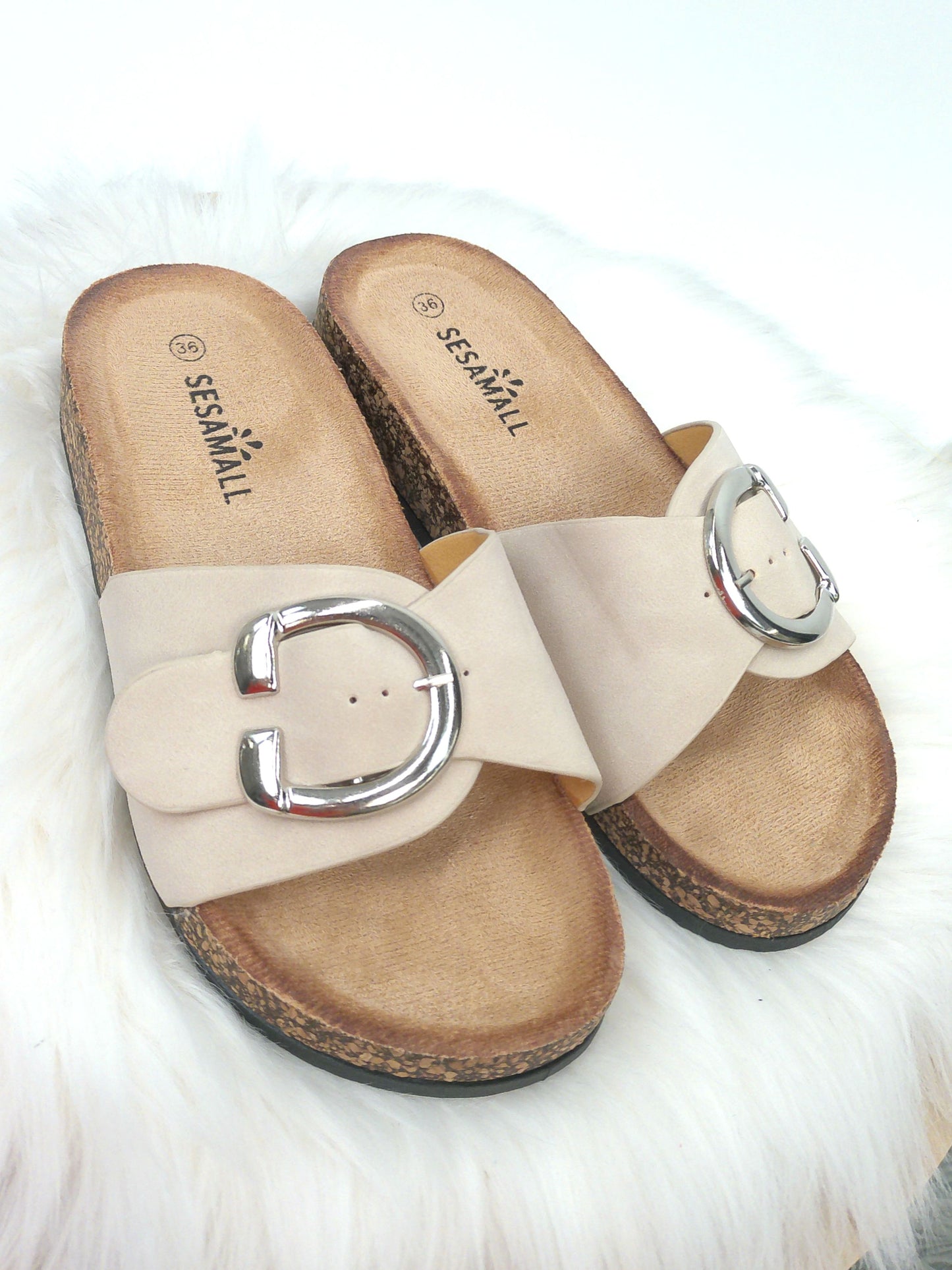 Pantolette Schnalle beige, Gr. 37-40