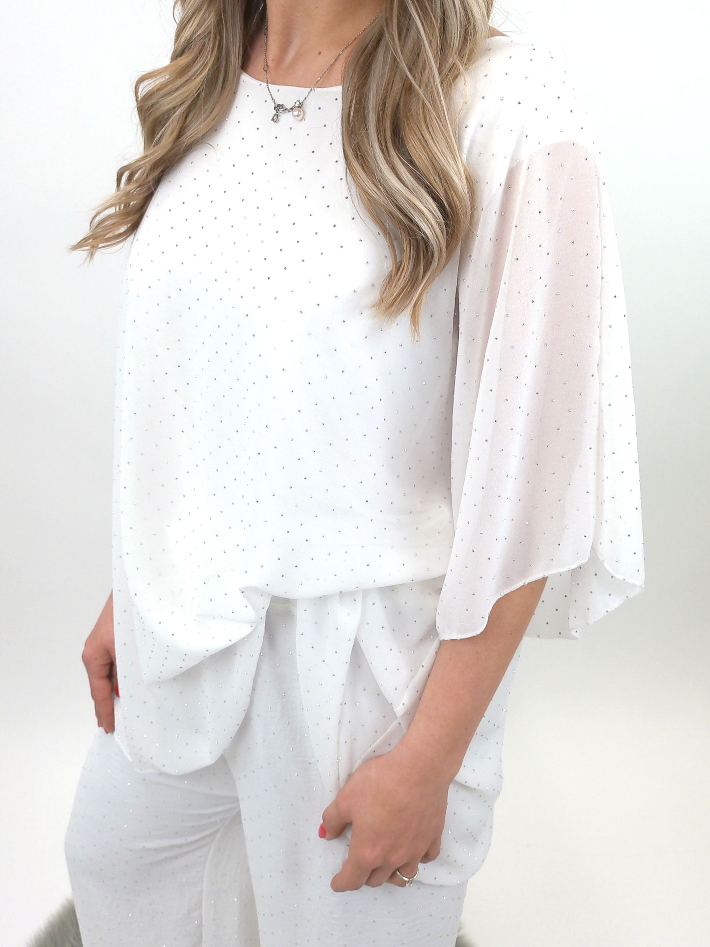 Chiffonshirt Glitzer weiß, Gr. 36-42