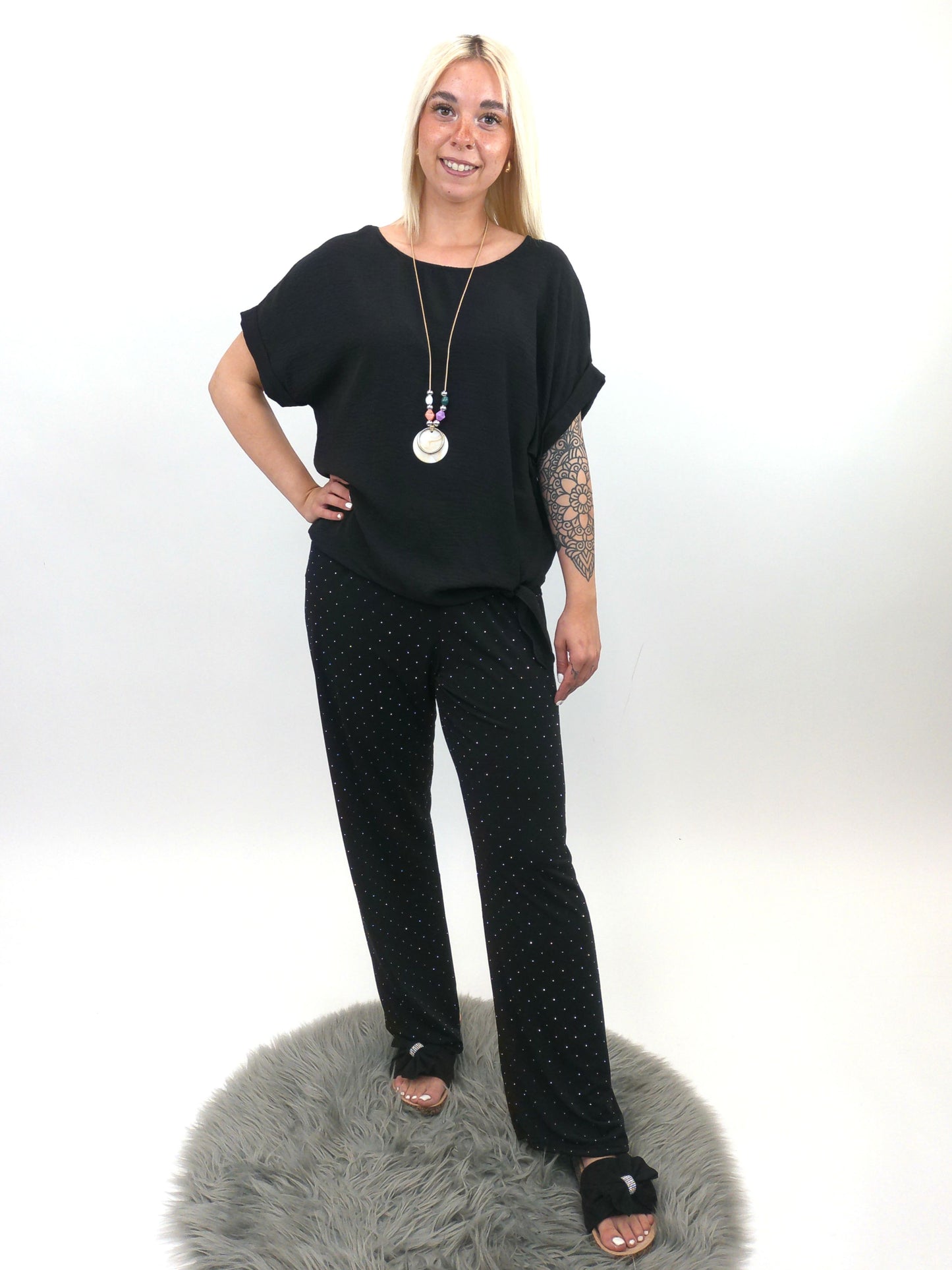 Shirt mit Kette zum Binden schwarz, Gr. 36-42