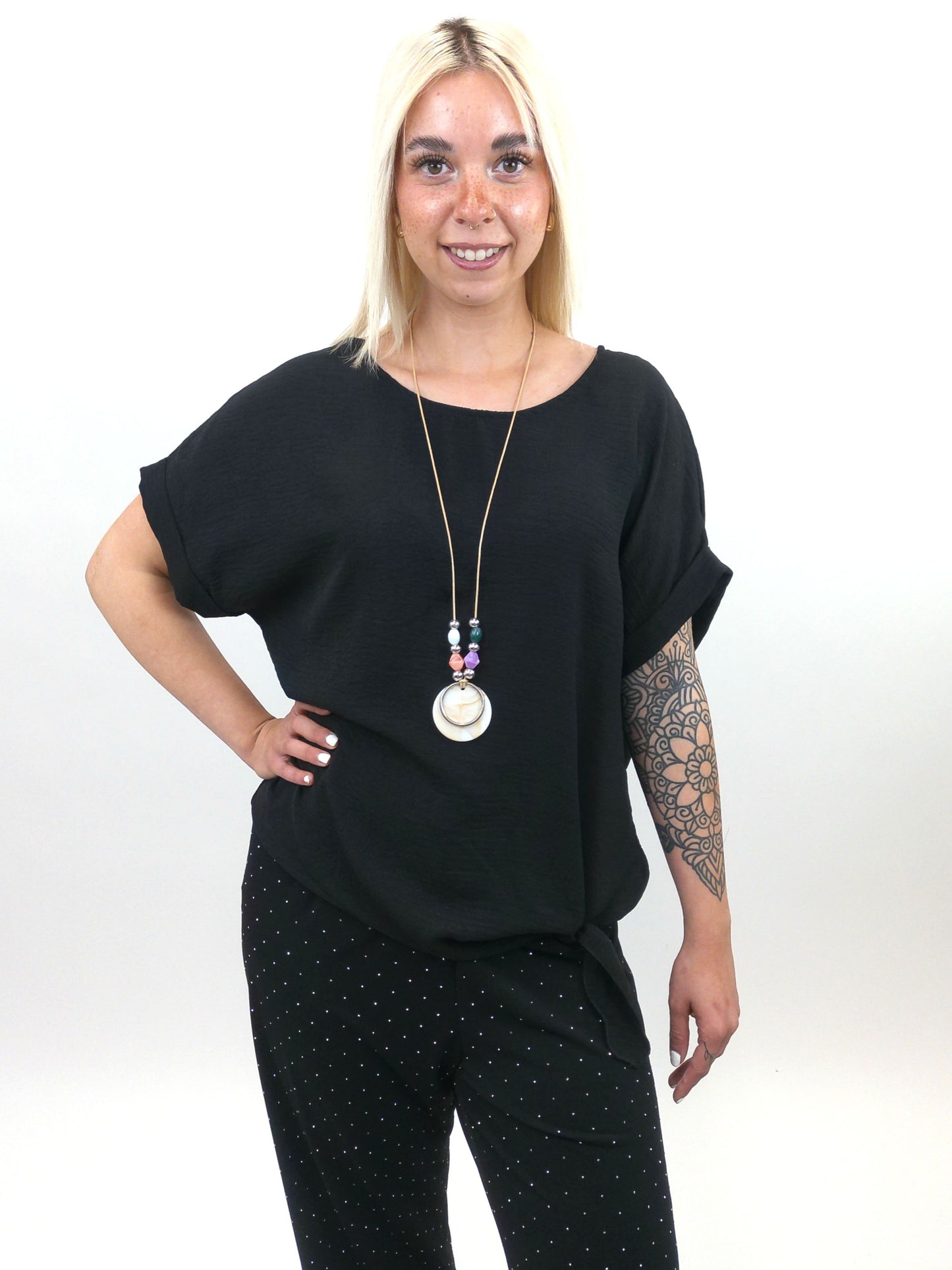 Shirt mit Kette zum Binden schwarz, Gr. 36-42