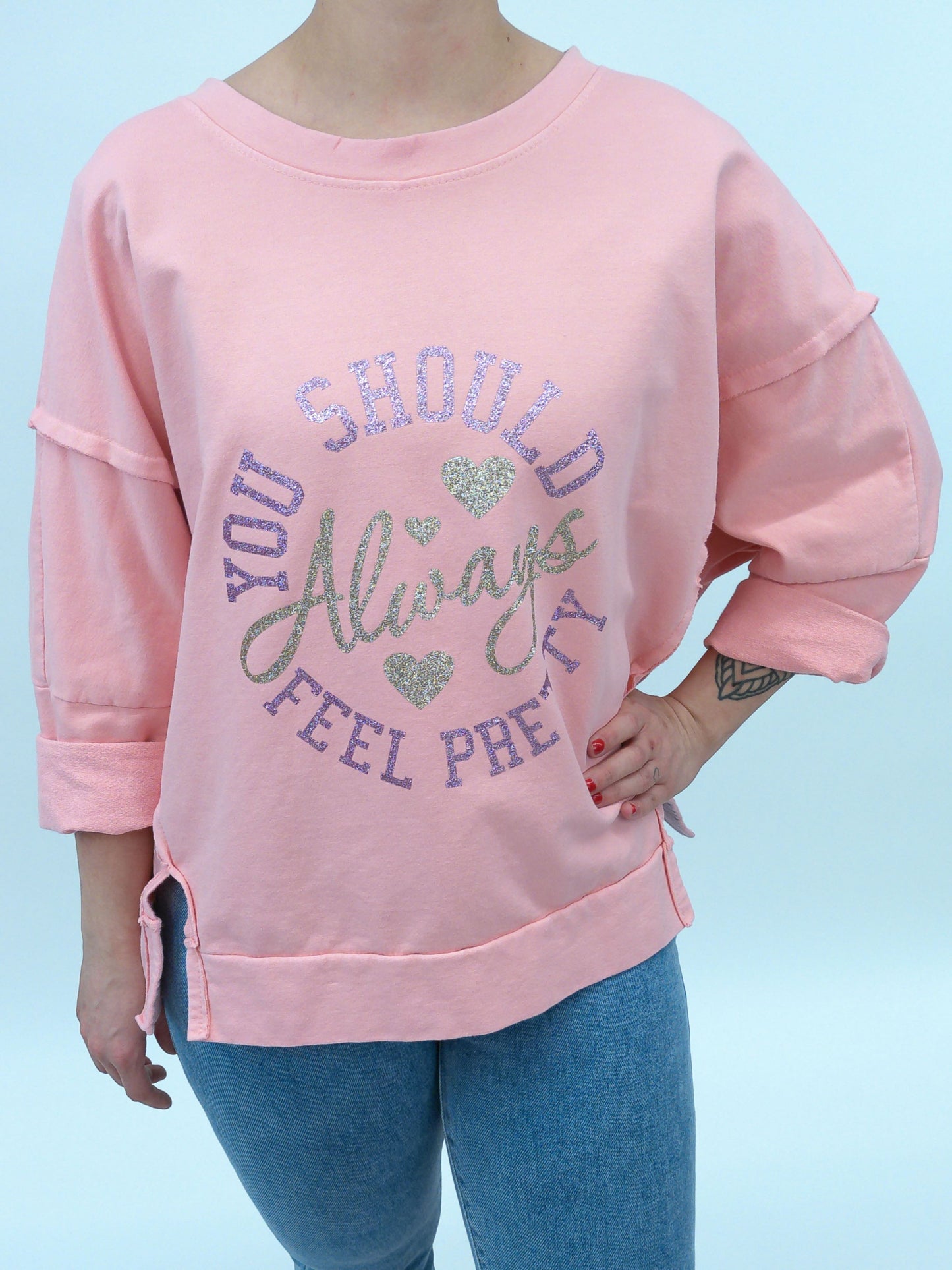 Pullover "Always feel pretty" apricot, Gr. 38-44