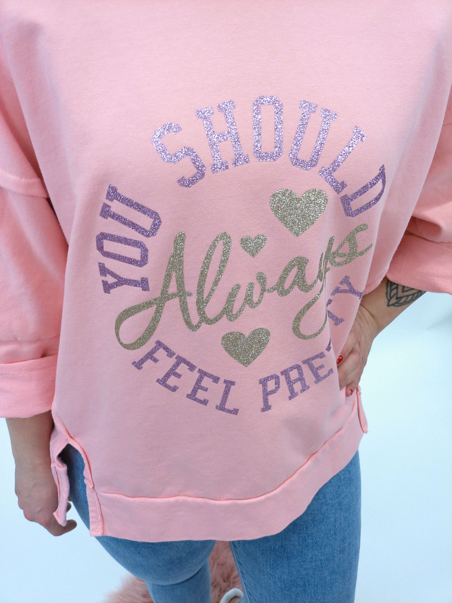 Pullover "Always feel pretty" apricot, Gr. 38-44