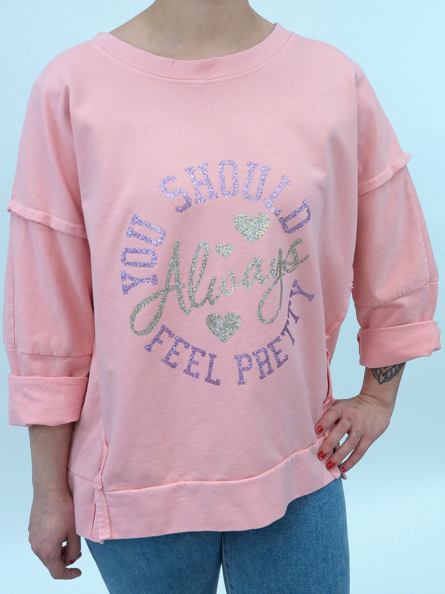 Pullover "Always feel pretty" apricot, Gr. 38-44