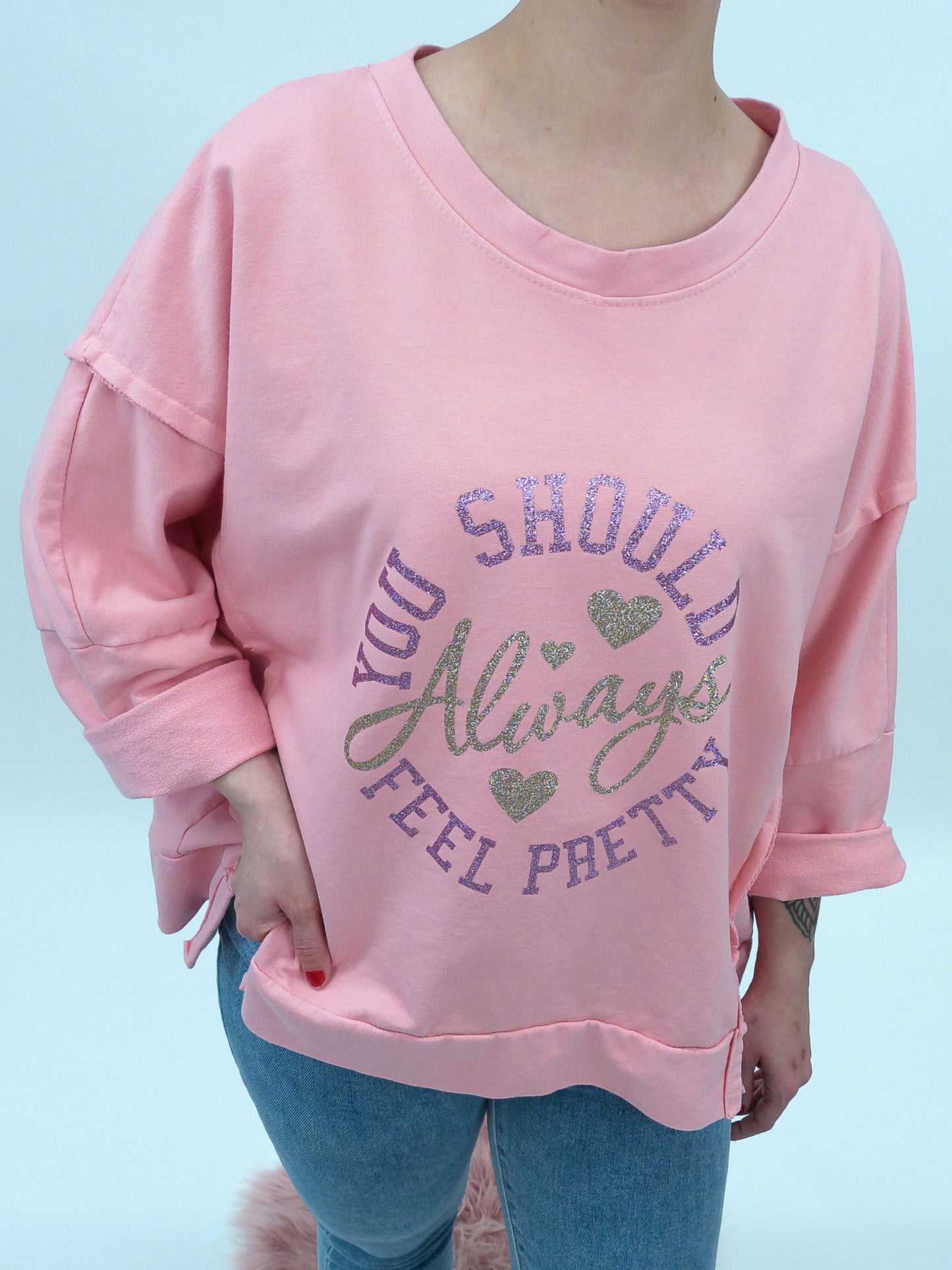 Pullover "Always feel pretty" apricot, Gr. 38-44