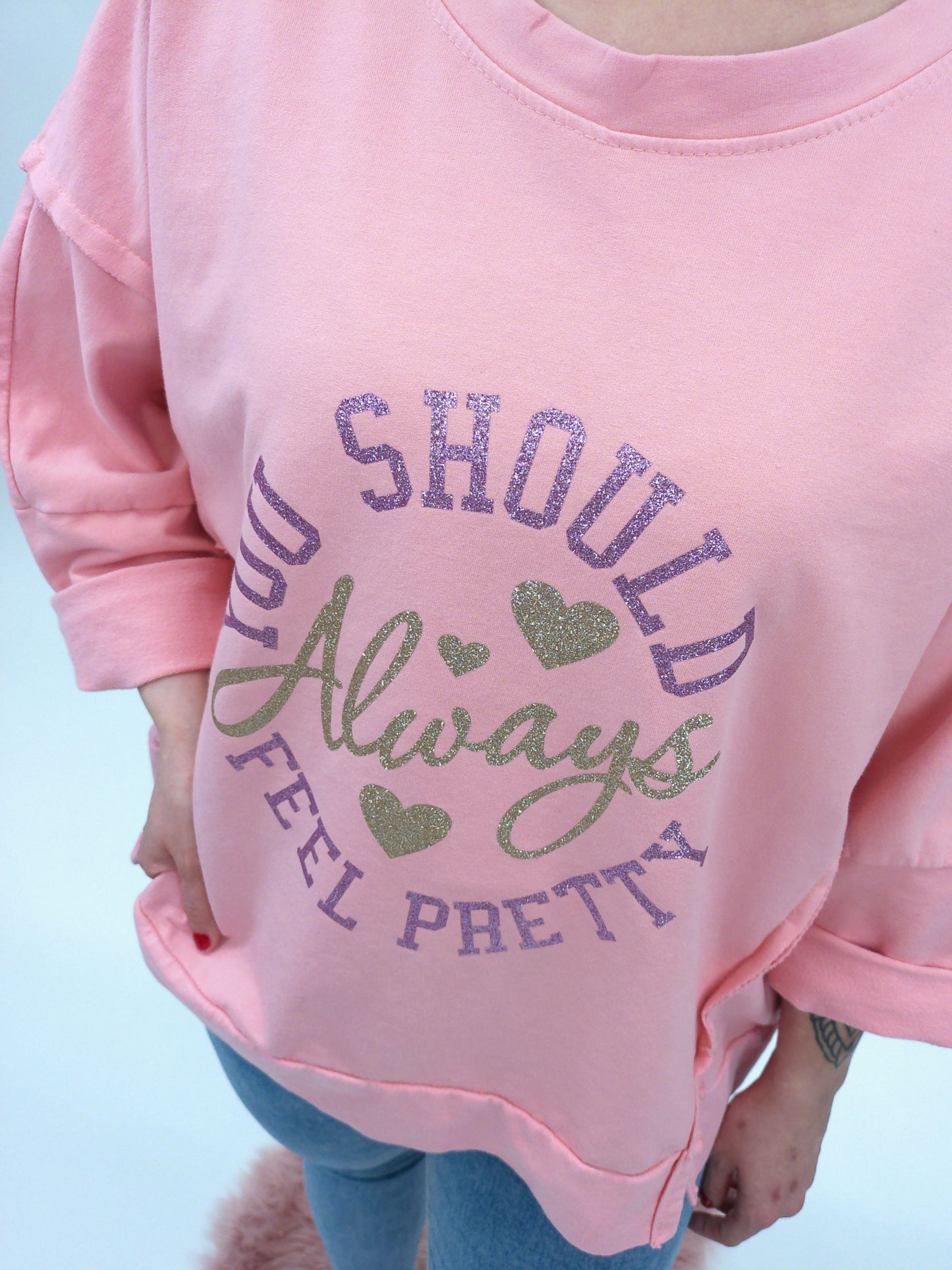 Pullover "Always feel pretty" apricot, Gr. 38-44