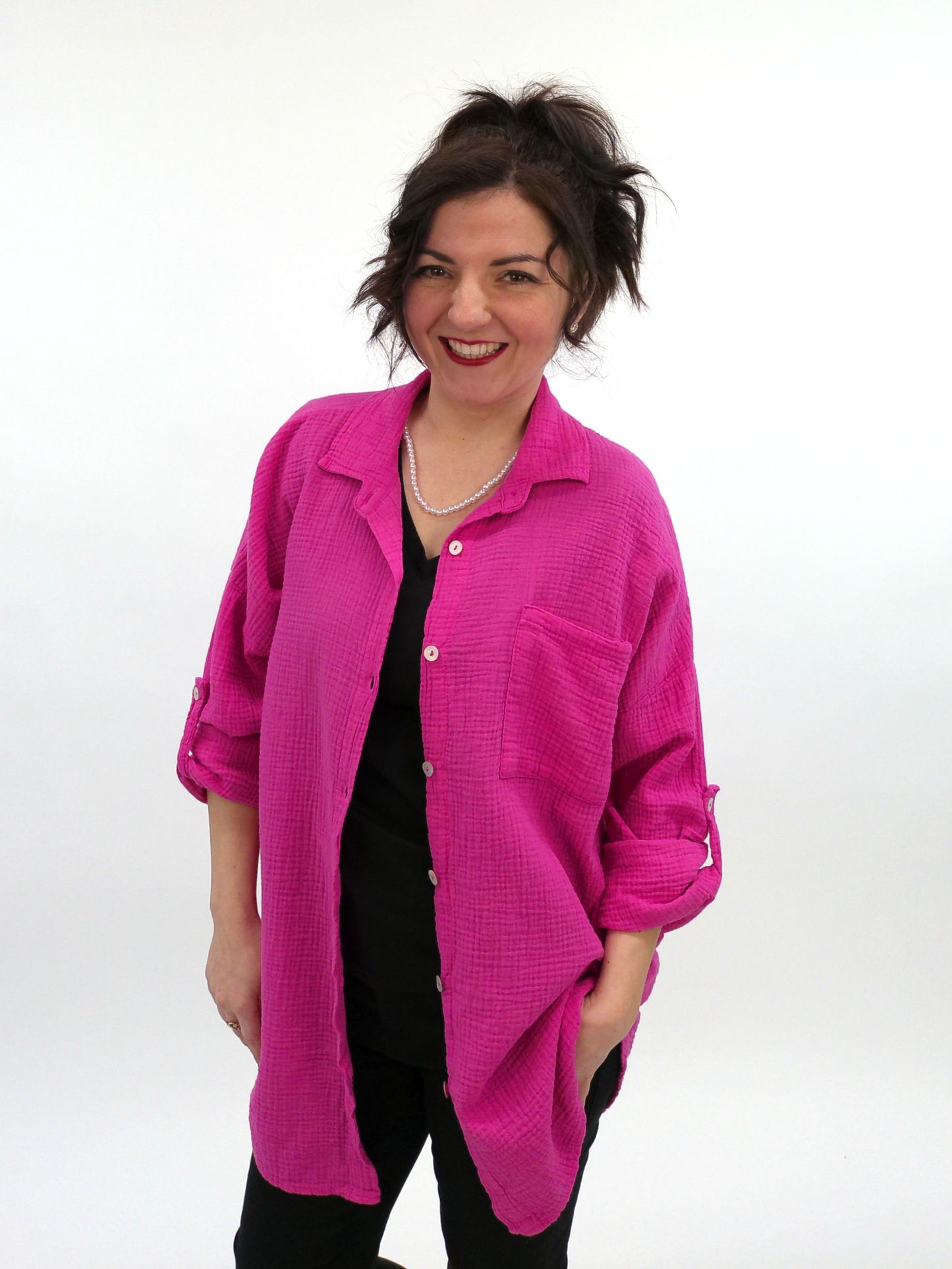 Musselinbluse pink, Gr. 36-44