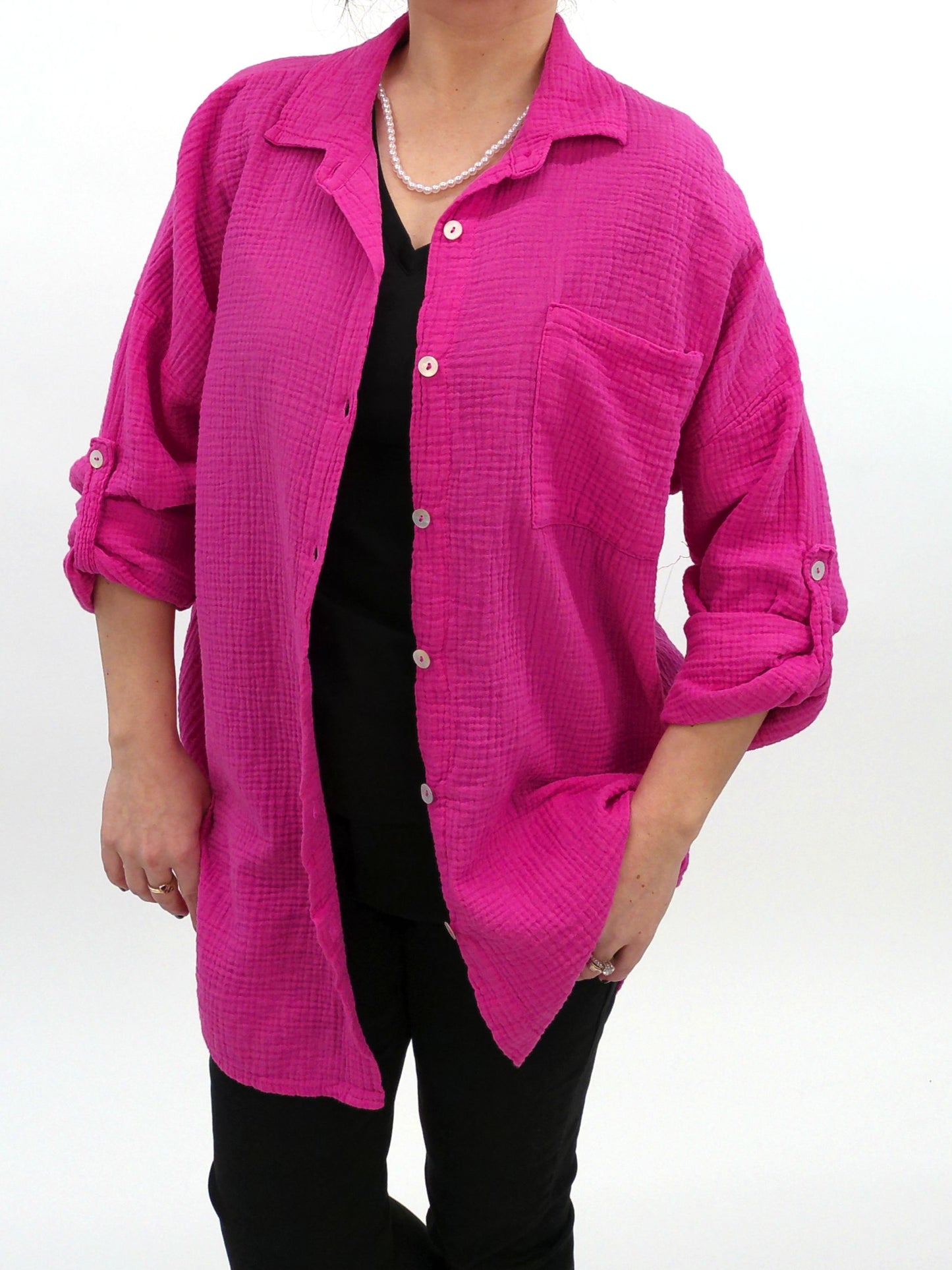 Musselinbluse pink, Gr. 36-44