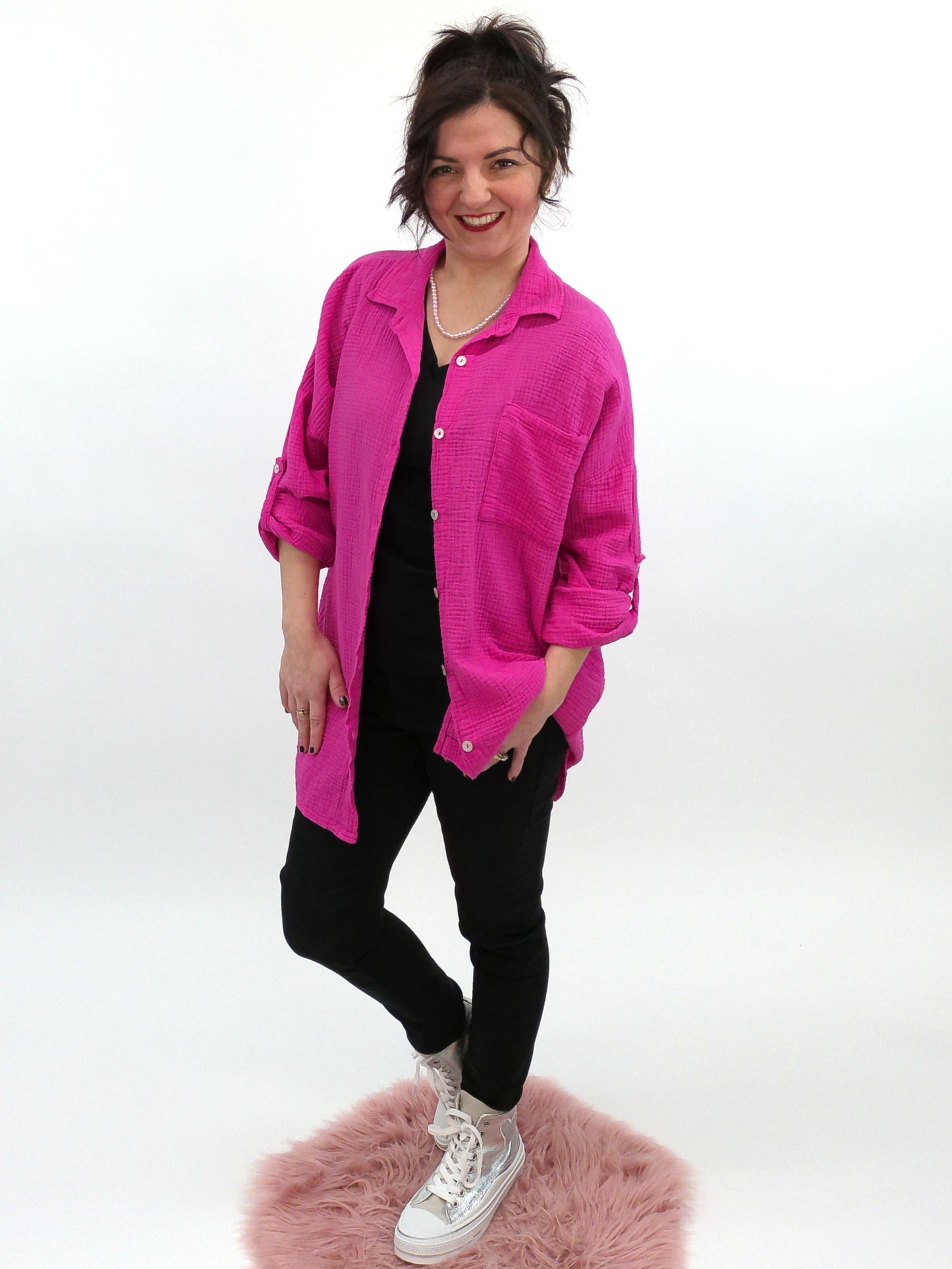 Musselinbluse pink, Gr. 36-44