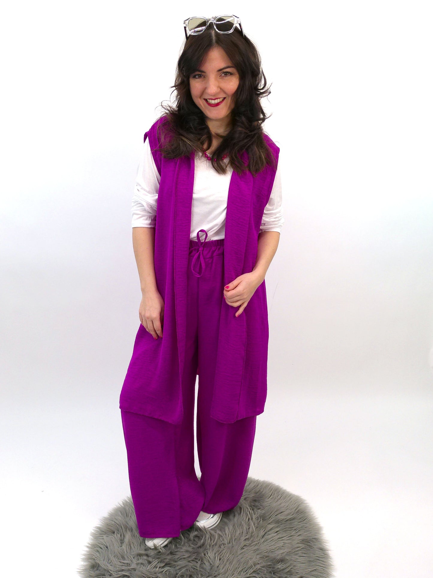 Set Oberteil, Weste und Hose, fuchsia, Gr. 38-44
