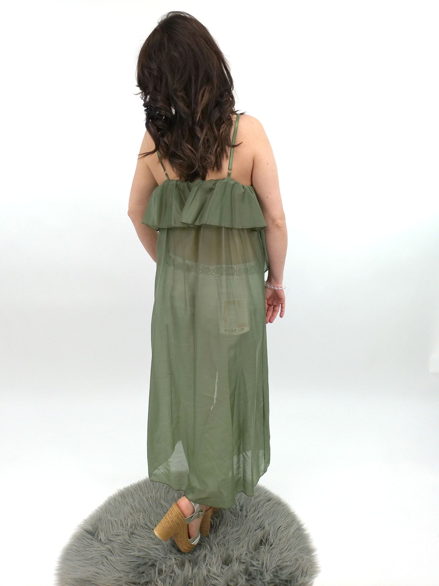 Chiffon Oberteil lang oliv, Gr. 34-38