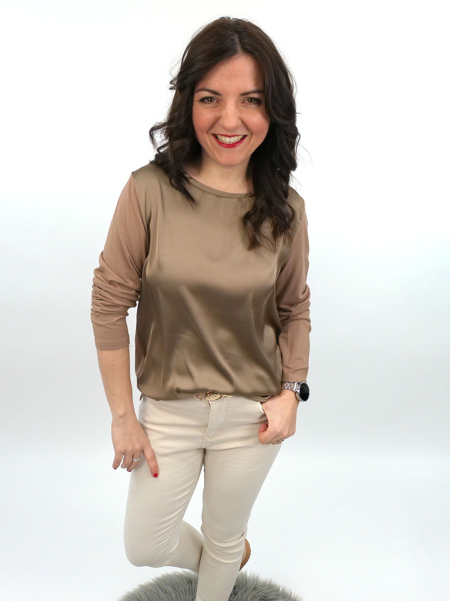 Shirt cognac langarm, Gr. 36-42