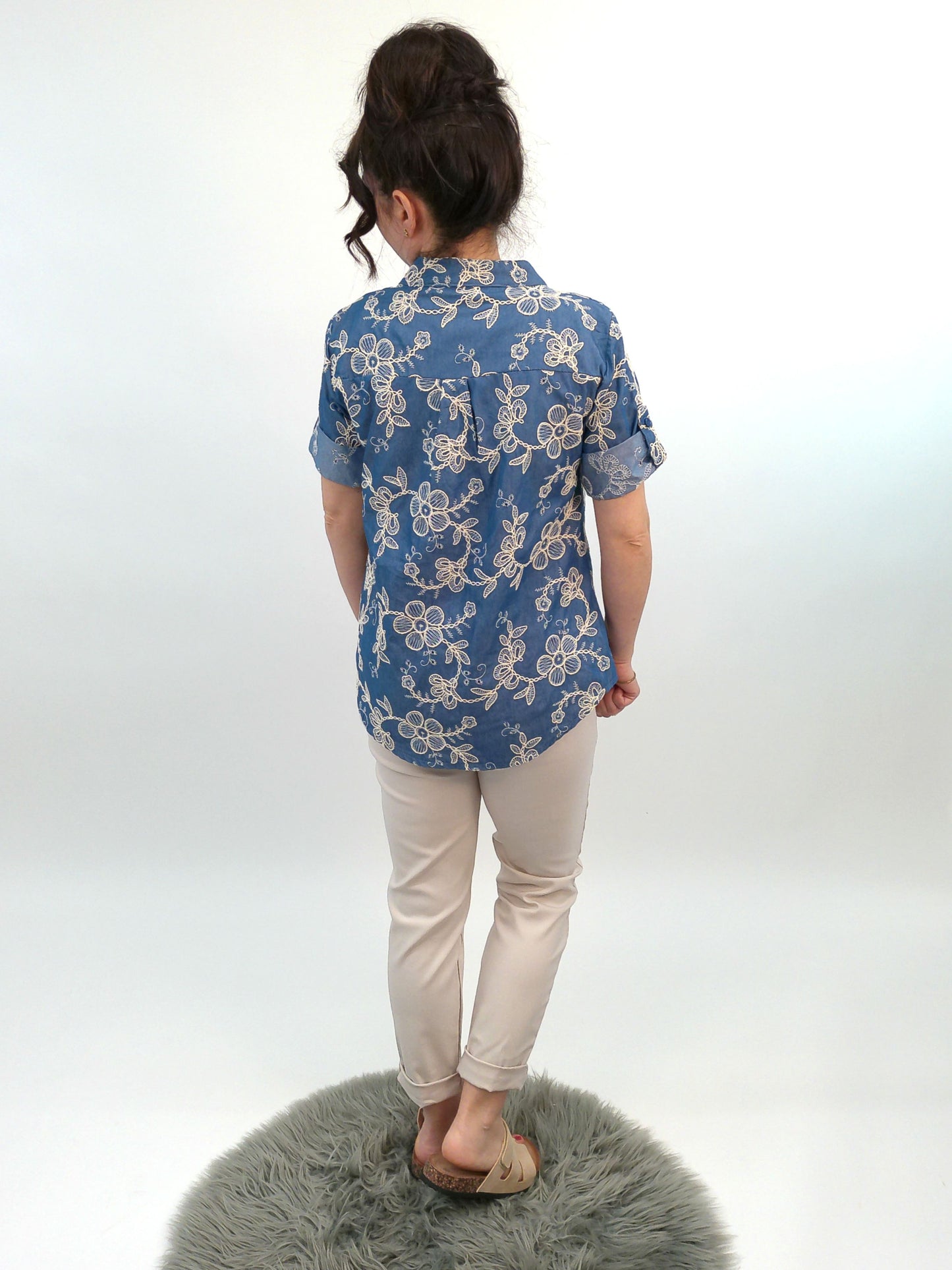Jeans-Bluse Stickerei, Gr. 36-46