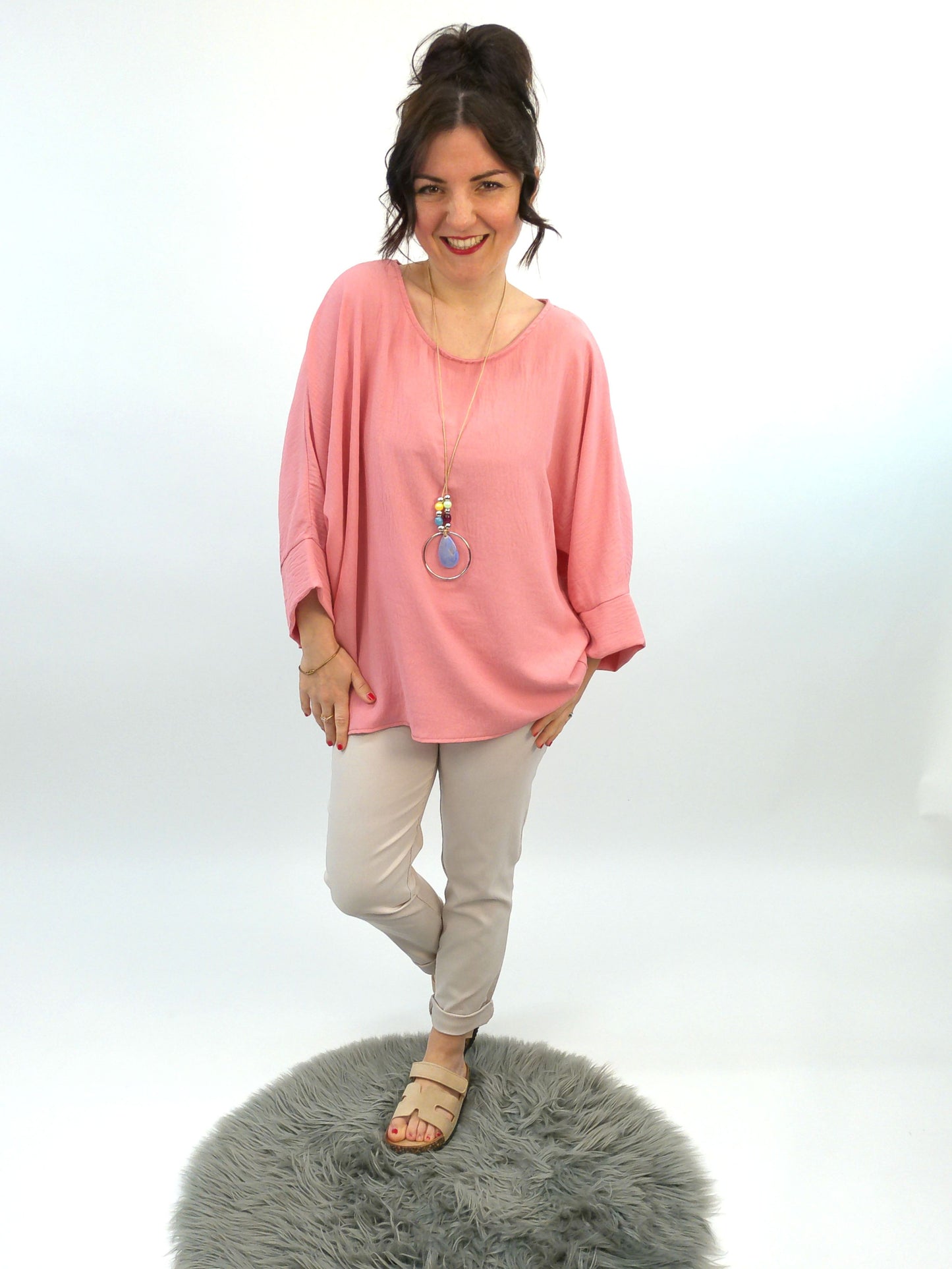 Shirt mit Kette lachs, Gr. 38-44