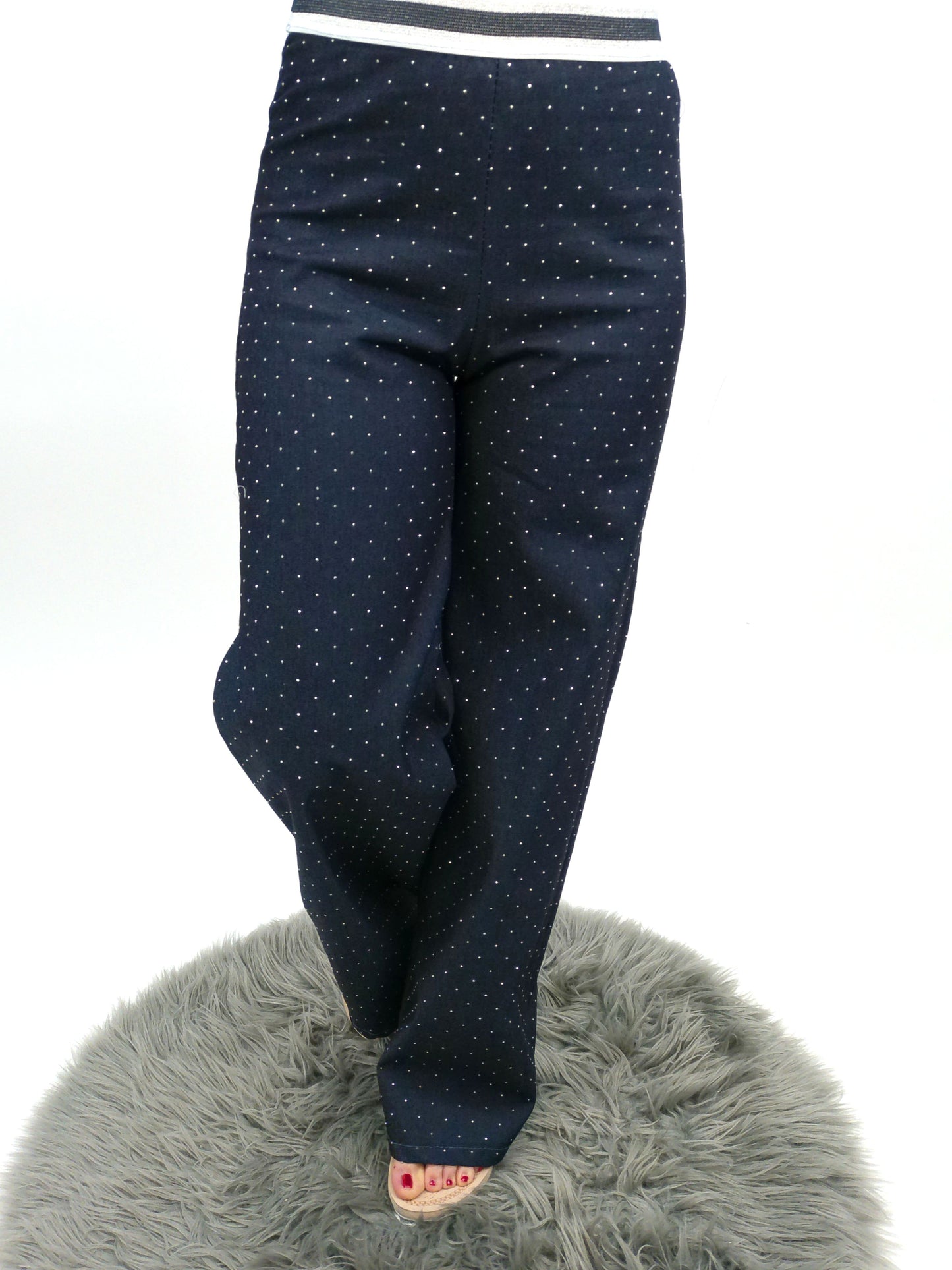 Hose weit dunkelblau glitzer, Gr. 36-44