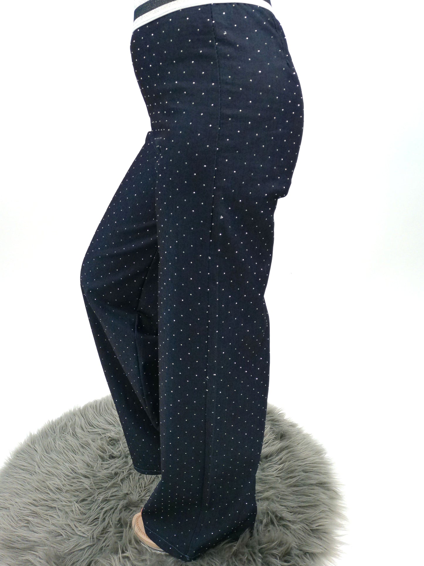 Hose weit dunkelblau glitzer, Gr. 36-44