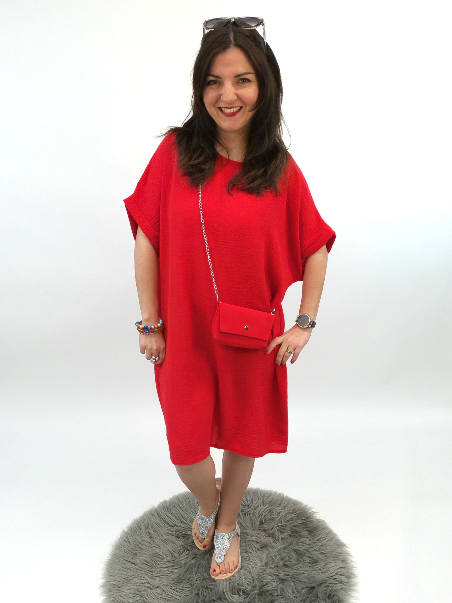 Kleid mit Tasche rot, Gr. 38-44