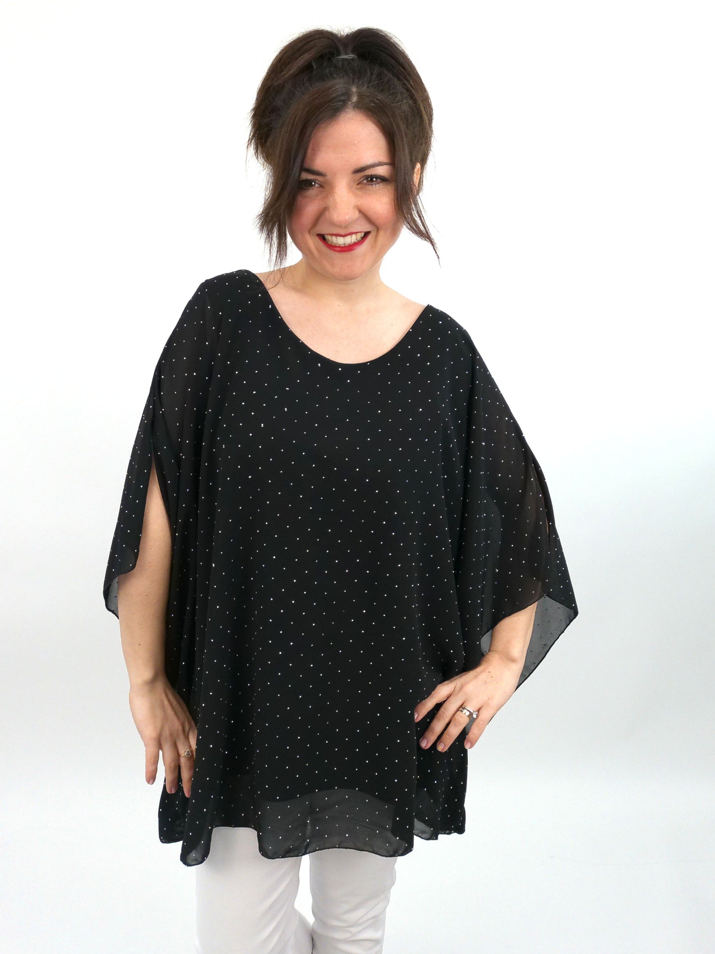 Chiffonshirt Glitzer schwarz, Gr. 40-46