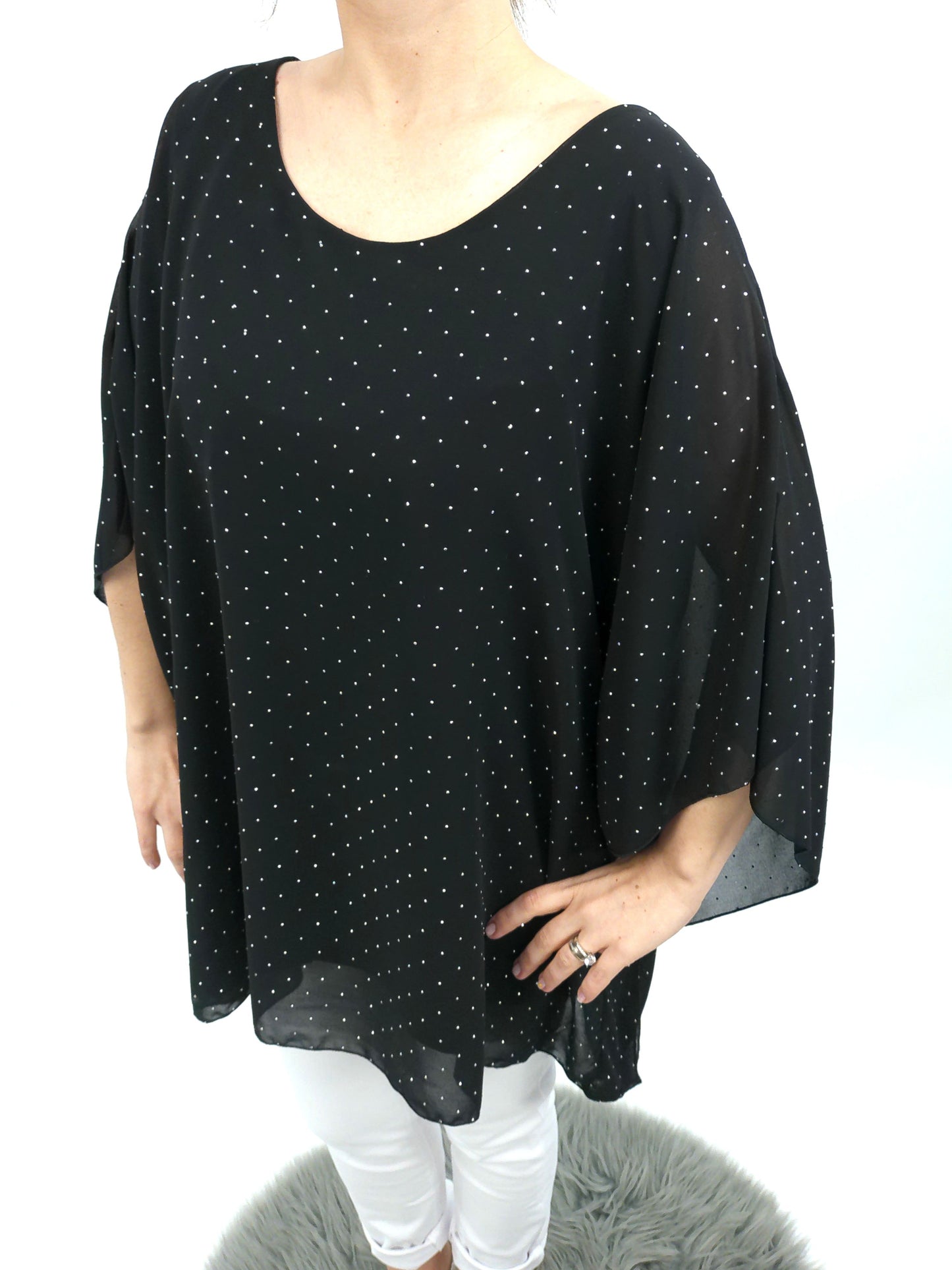 Chiffonshirt Glitzer schwarz, Gr. 40-46
