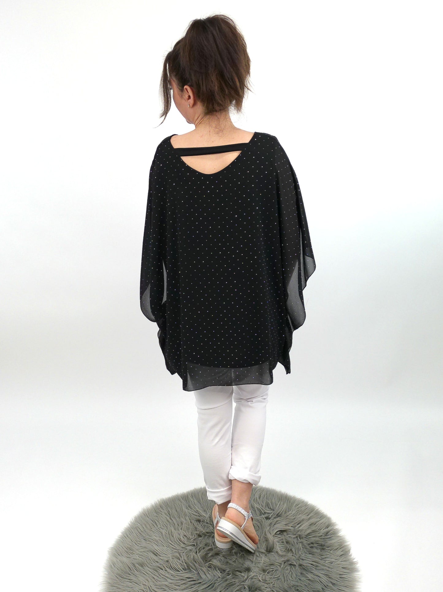 Chiffonshirt Glitzer schwarz, Gr. 40-46