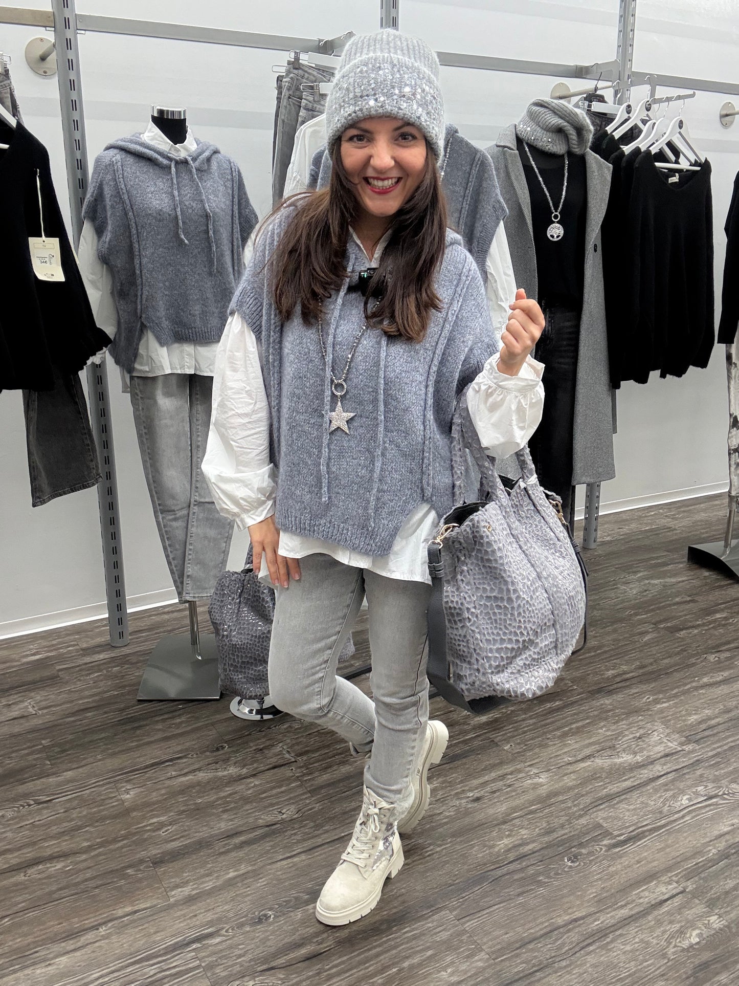 Leder-Bauchtasche silber