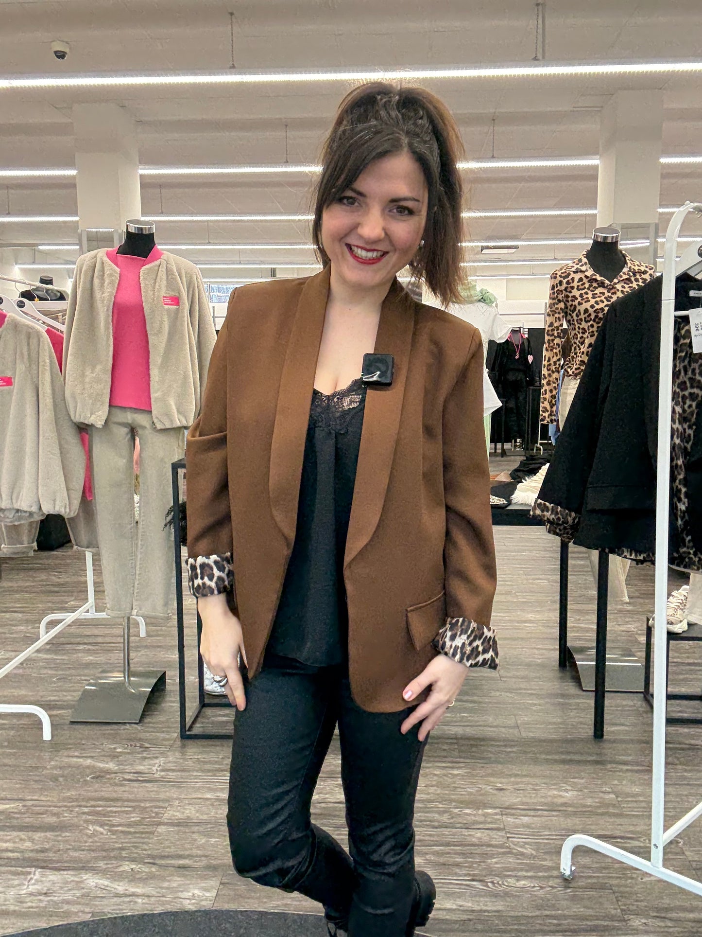 Moderner Blazer mit Reverskragen und Leo-Detailblau, Gr. 34-44