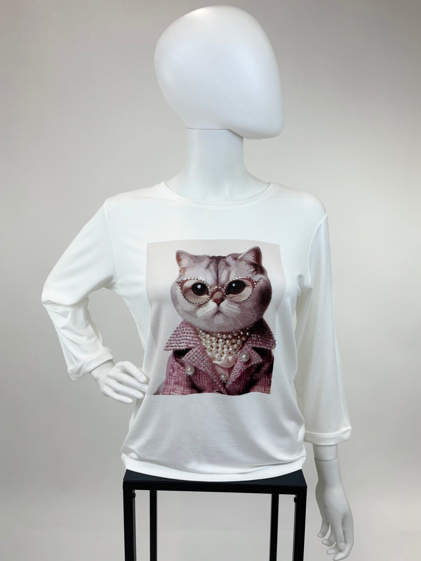 Shirt Katze weiß, Gr. 34-38