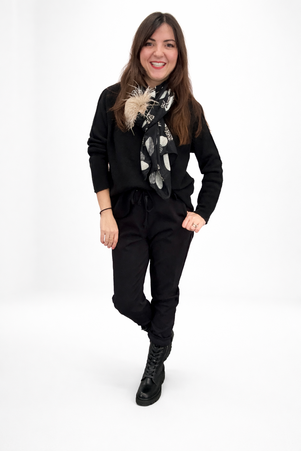 Herz- + Animal-Print Schal schwarz