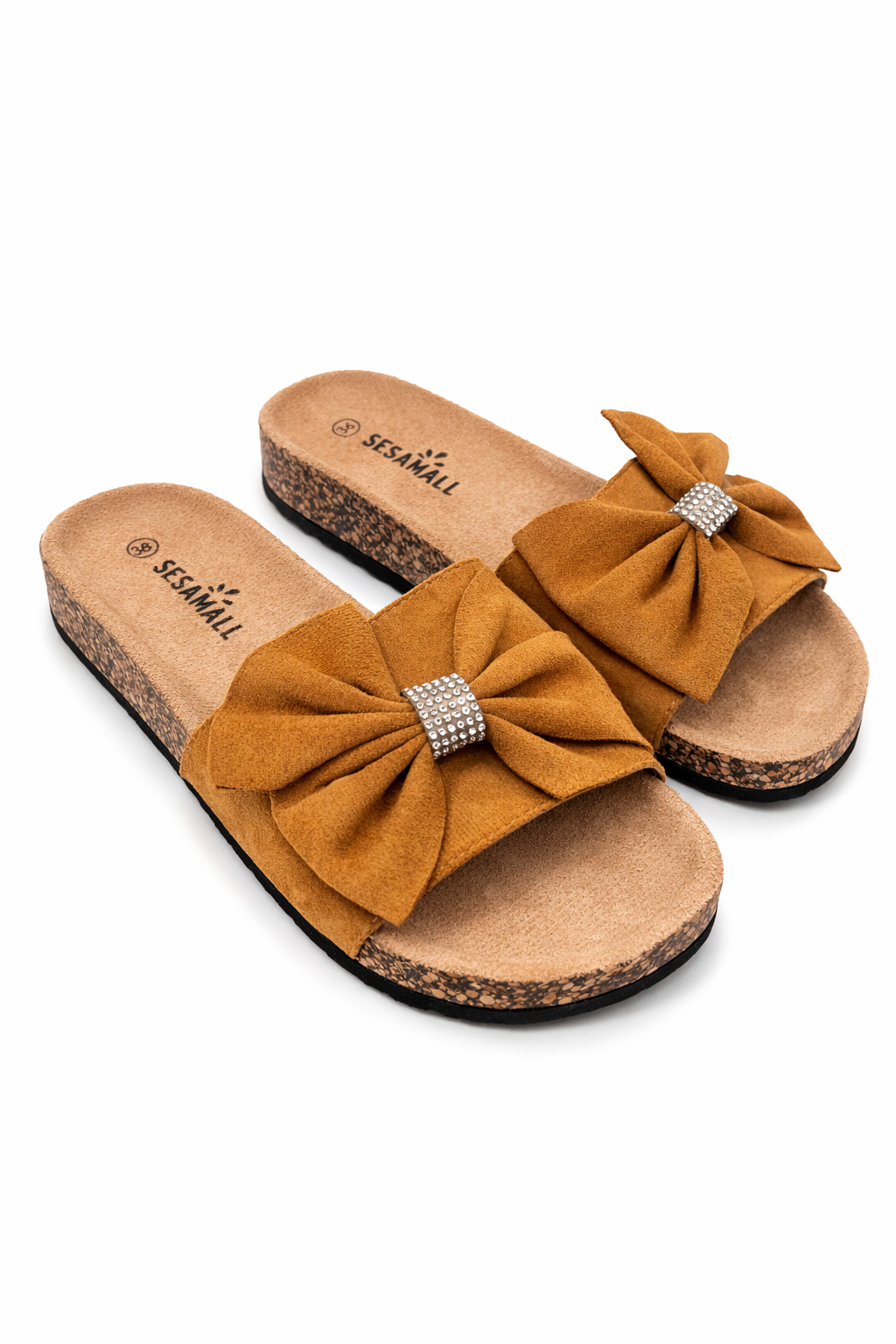 Pantoletten mit Schleife in camel, Gr. 41