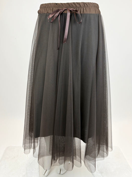 Eleganter Tüllrock mit Satinband dunkelbraun Gr. 36-44