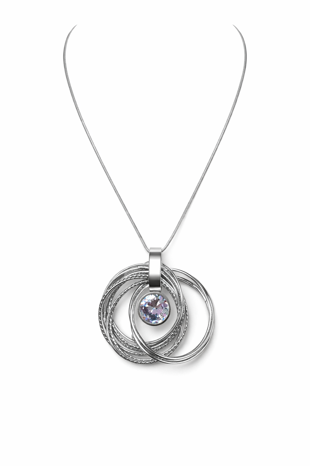 Elegante Silberkette mit ineinander verschlungenem Ring-Anhänger