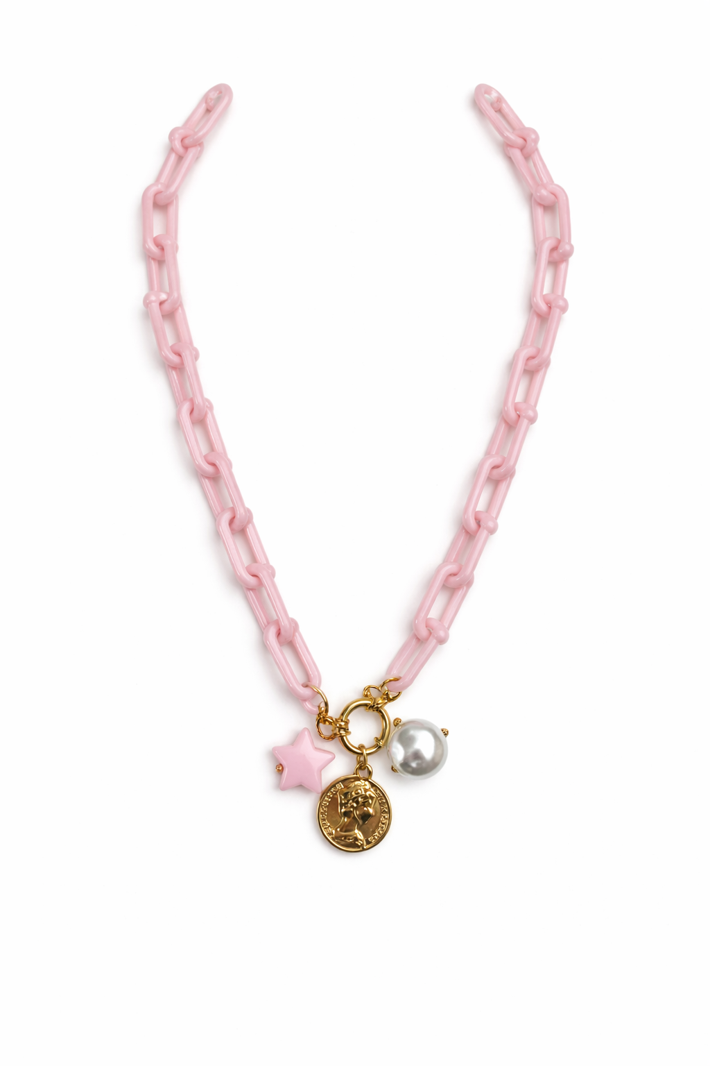 Rosafarbene Statement-Kette mit Charms