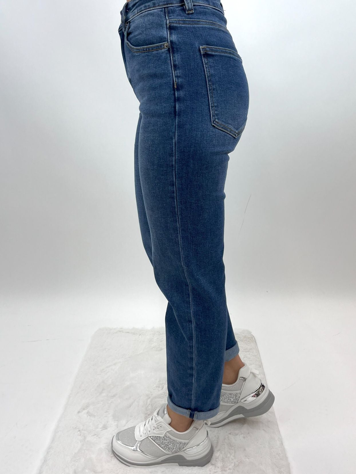 Mom fit Jeans dunkel , Gr. 34-42