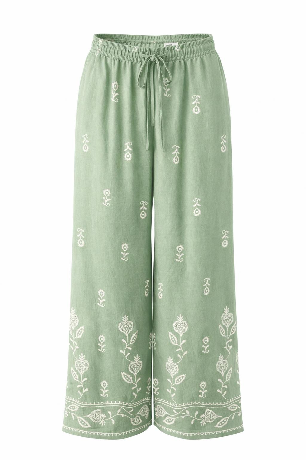 Stoffhose mit Boho-Muster Gr. 36-46 salbei