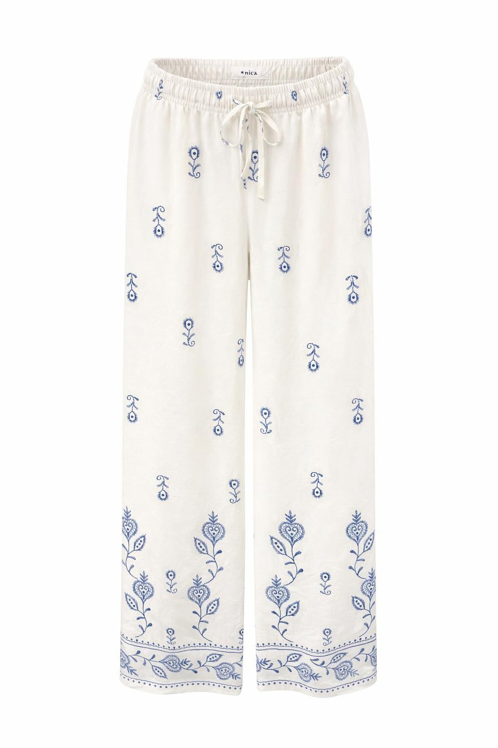 Stoffhose mit Boho-Muster Gr. 36-46 creme/blau