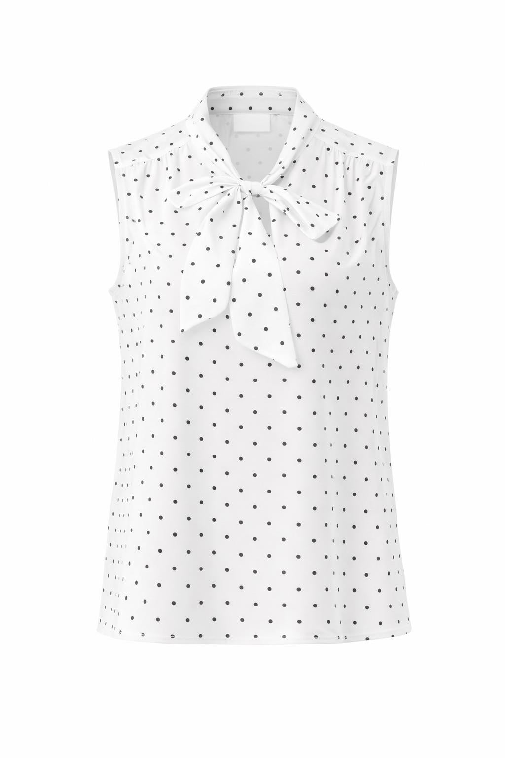 Blusentop mit feinen Polka Dots & Schleife weiß, Gr. 36-40