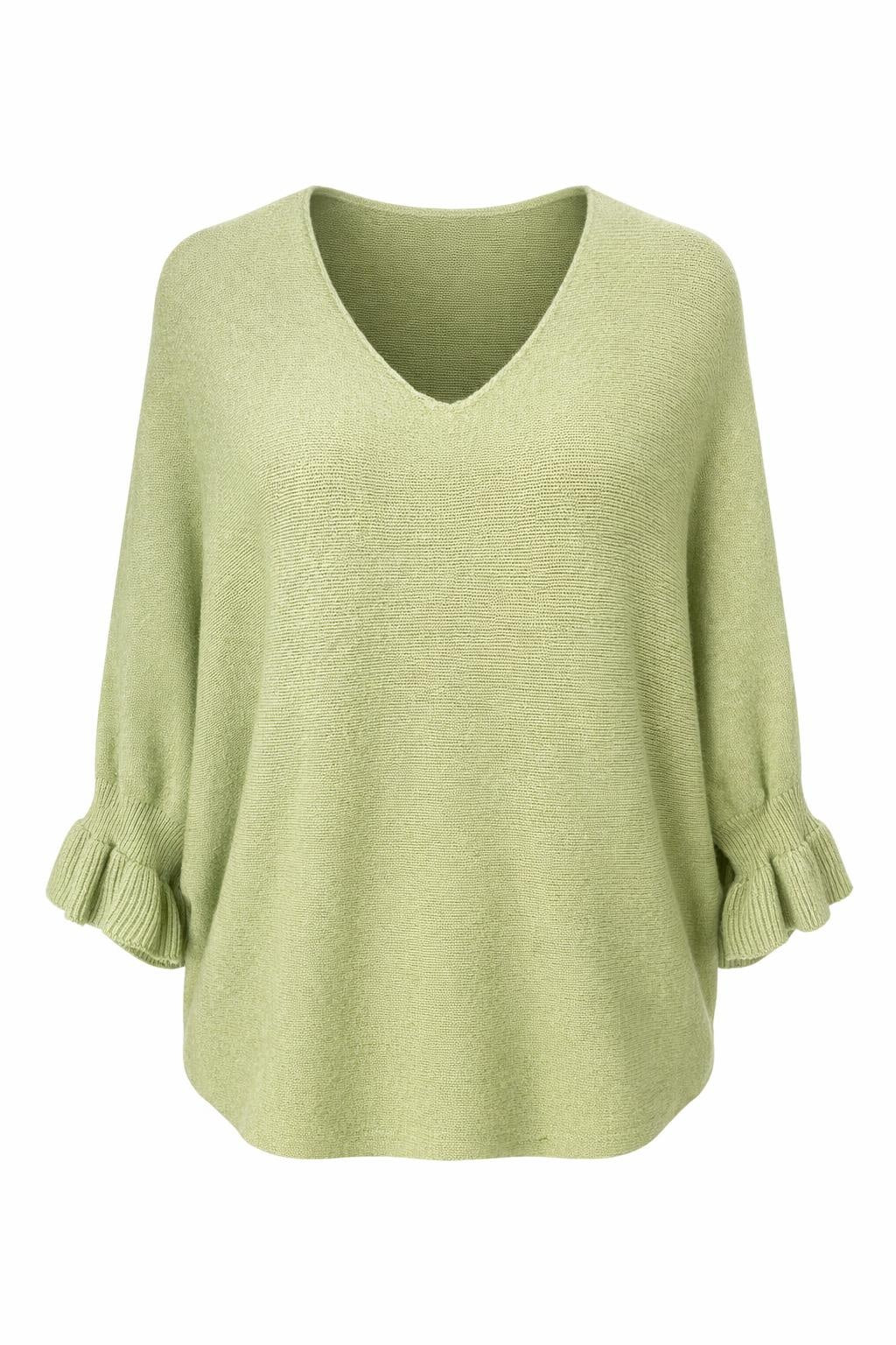 Strickpullover mit Volants pistaziengrün, Gr. 36-42