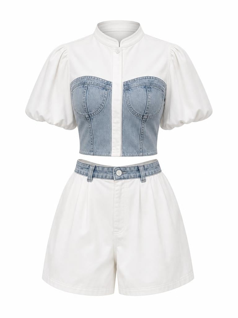 Jeans-Set mit Puffärmeln, Gr. 36-40