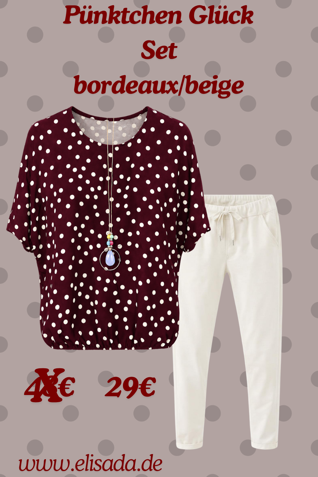 Pünktchen Glück Set bordeaux/beige