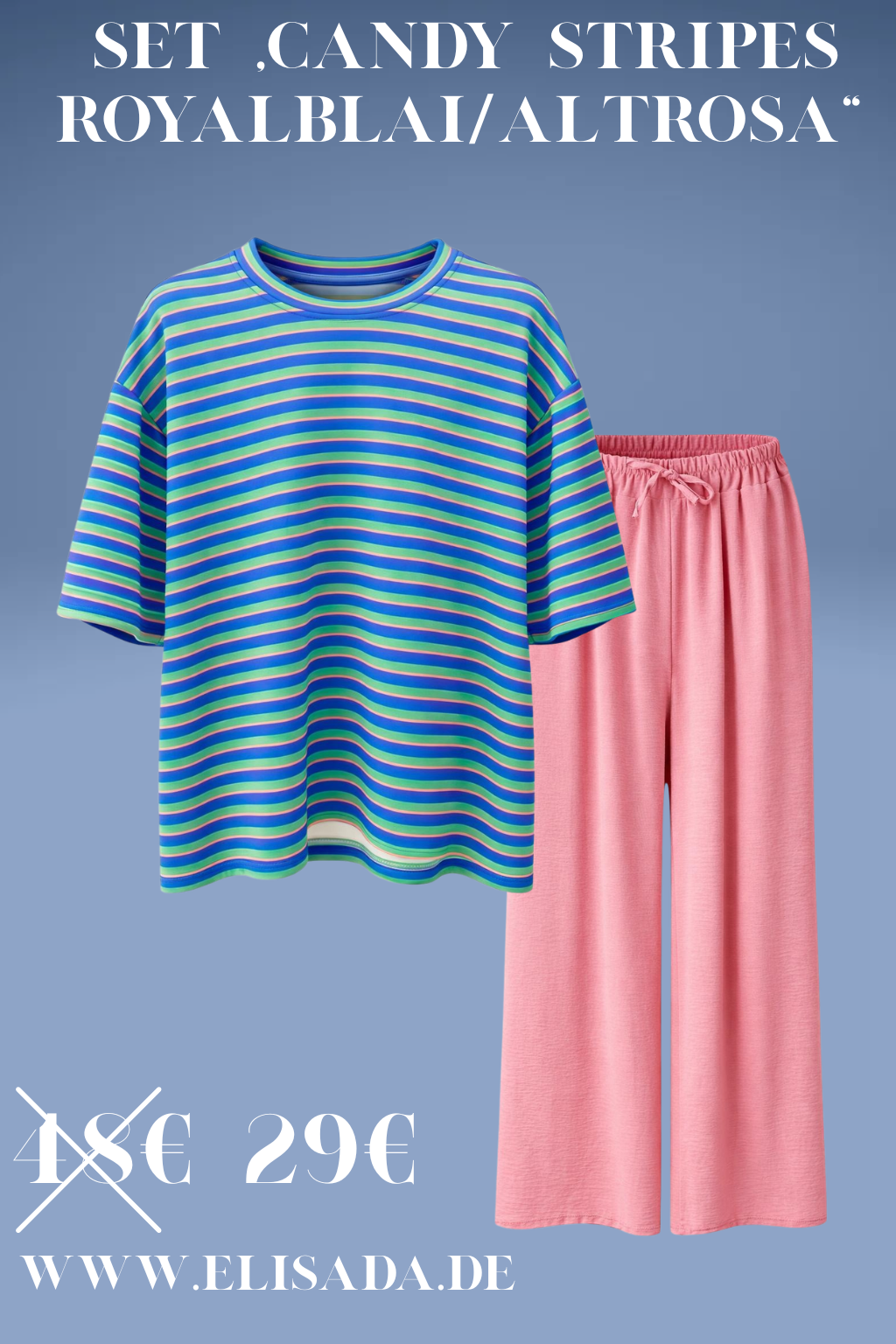 Set „Candy Stripes“ royalblau/altrosa, Gr. 36-44
