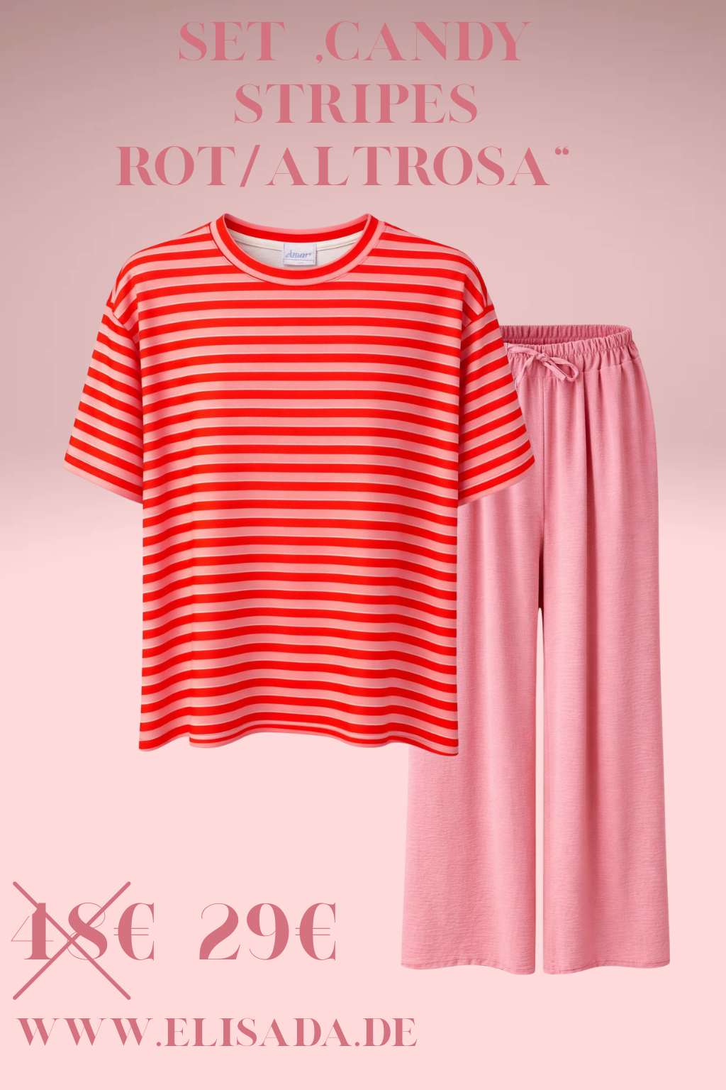 Set „Candy Stripes“ rot/altrosa, Gr. 36-44