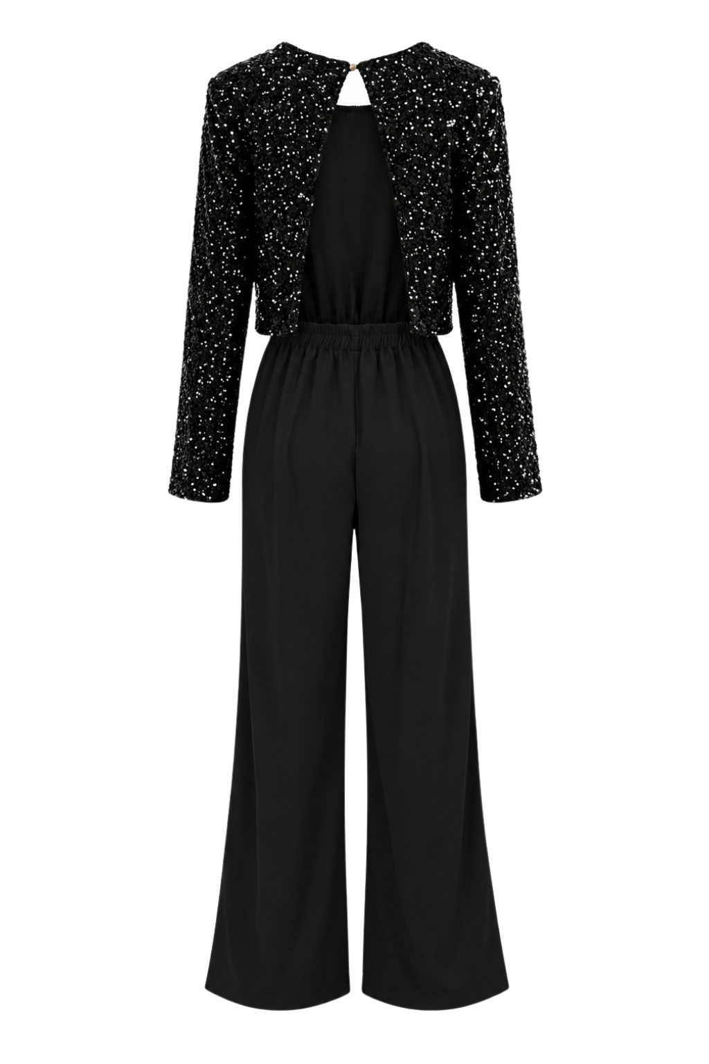 Schwarzer Pailletten-Jumpsuit mit raffiniertem Rückenausschnitt