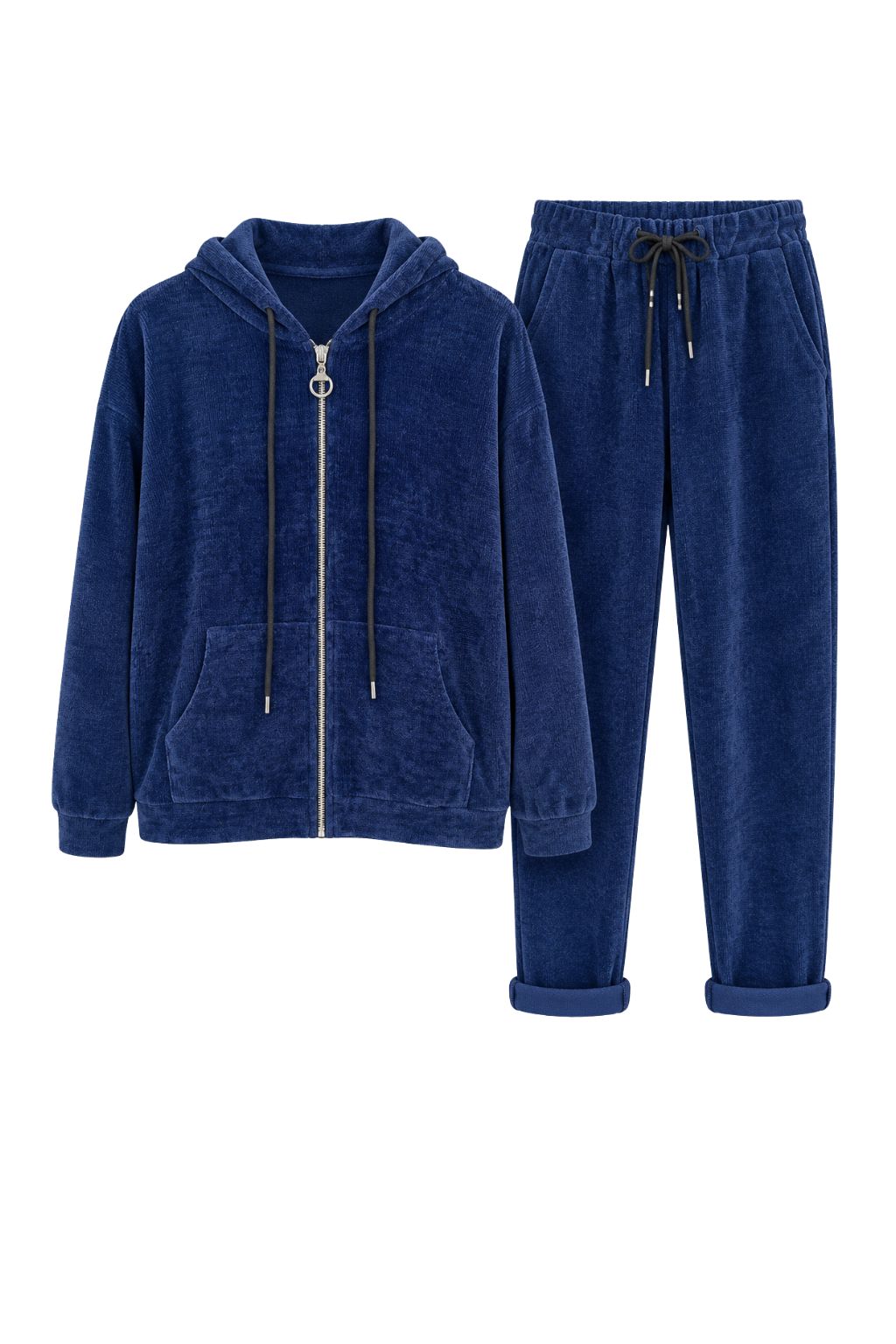 Kuschelweiches Wohlfühl-Set mit Kapuzenjacke & Hose dunkelblau, Gr. 36-42