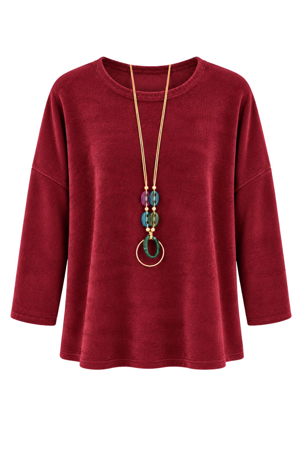 Kuschelweicher Pullover mit Schmuckkette bordeaux, Gr. 36-44