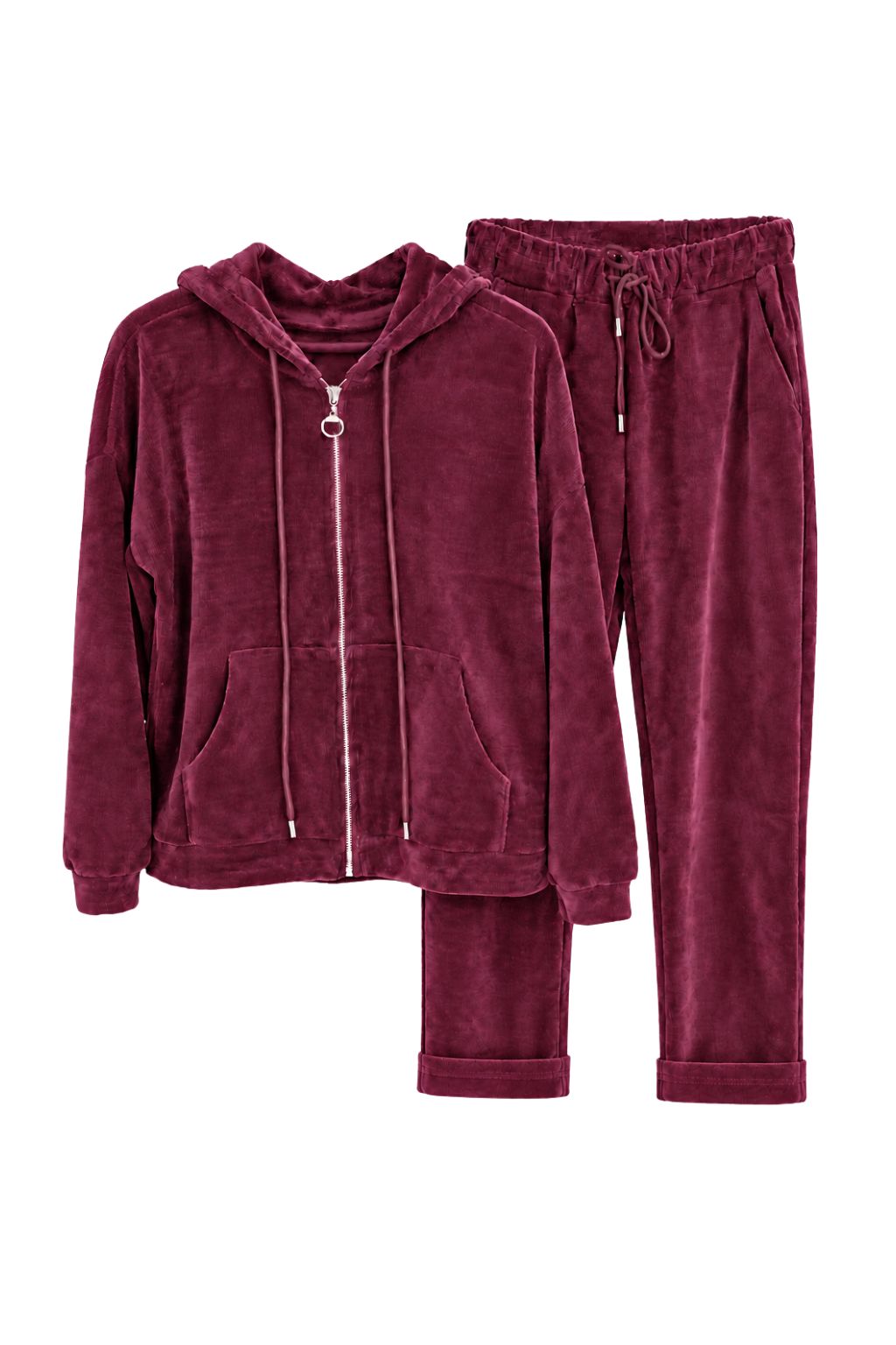 Kuschelweiches Wohlfühl-Set mit Kapuzenjacke & Hose bordeaux, Gr. 36-42