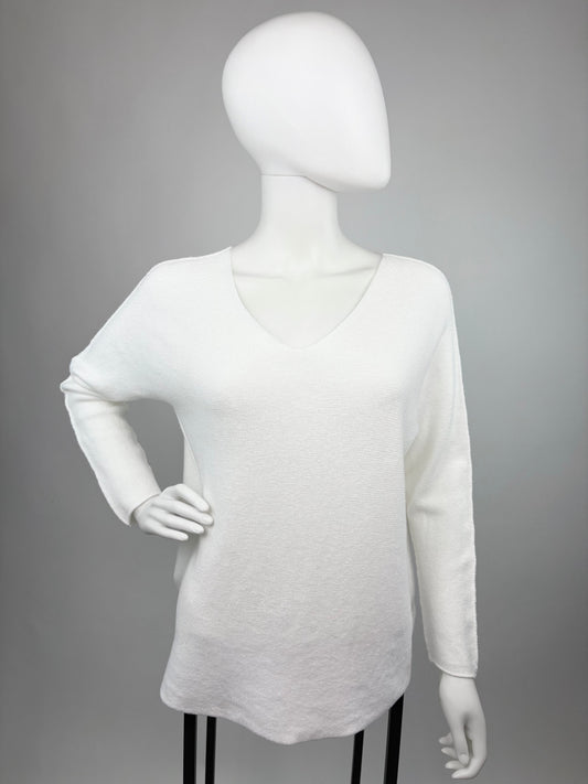 Pullover V-Ausschnitt weiß, Gr. 36-42